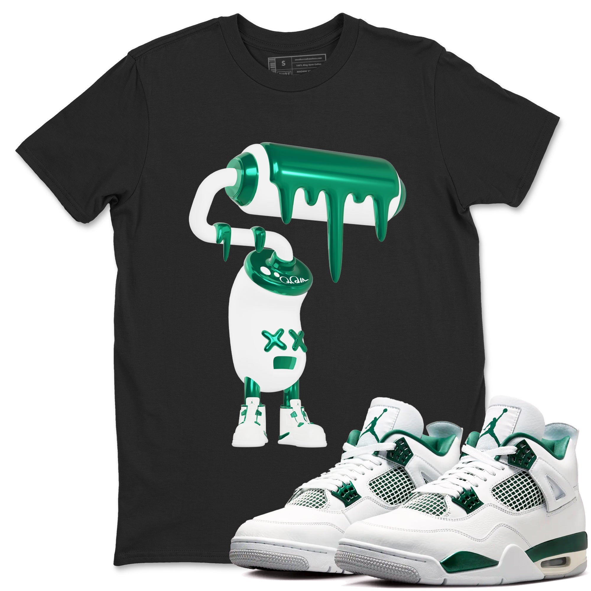 4s Oxidized Green shirts to match jordans 3D Paint Roller sneaker match tees Air Jordan 4 Oxidized Green Drip Gear Zone streetwear brand Black 1 unisex cotton tee