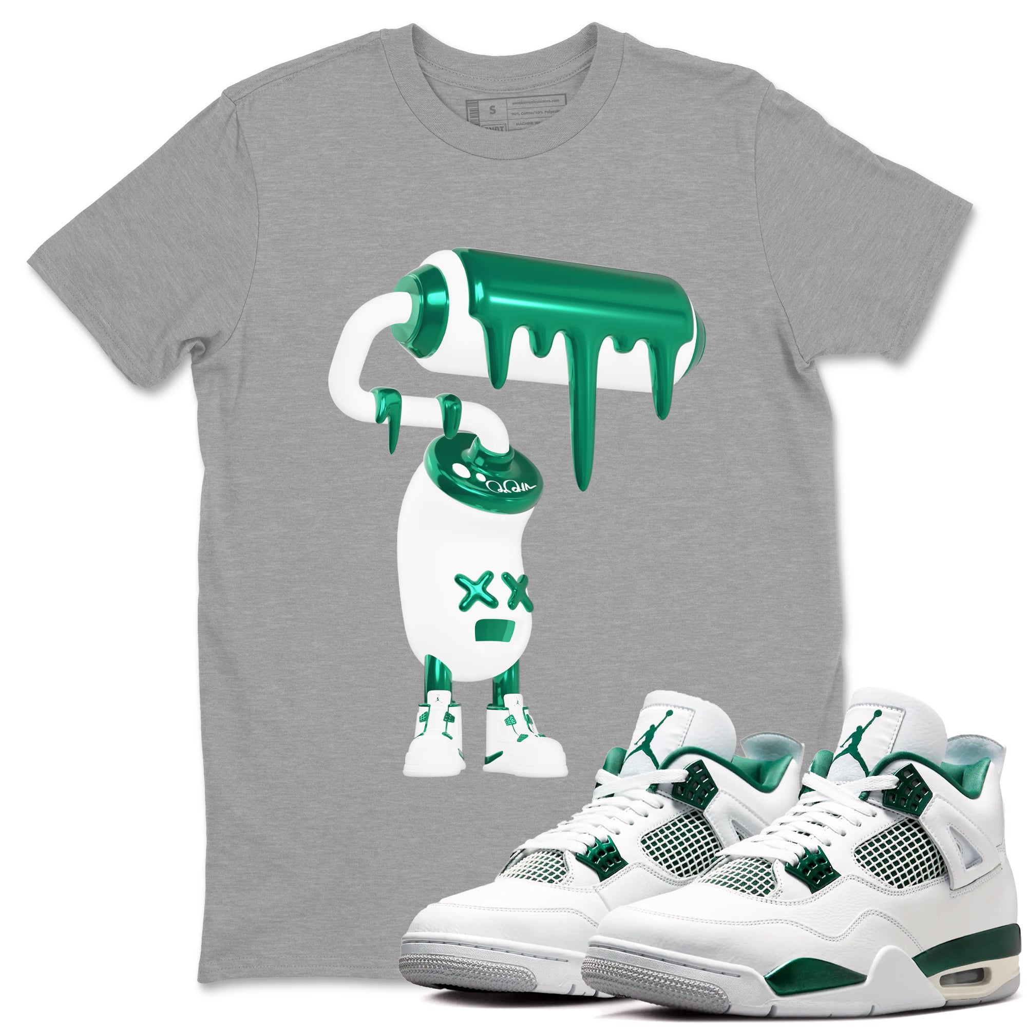 4s Oxidized Green shirts to match jordans 3D Paint Roller sneaker match tees Air Jordan 4 Oxidized Green Drip Gear Zone streetwear brand Heather Grey 1 unisex cotton tee