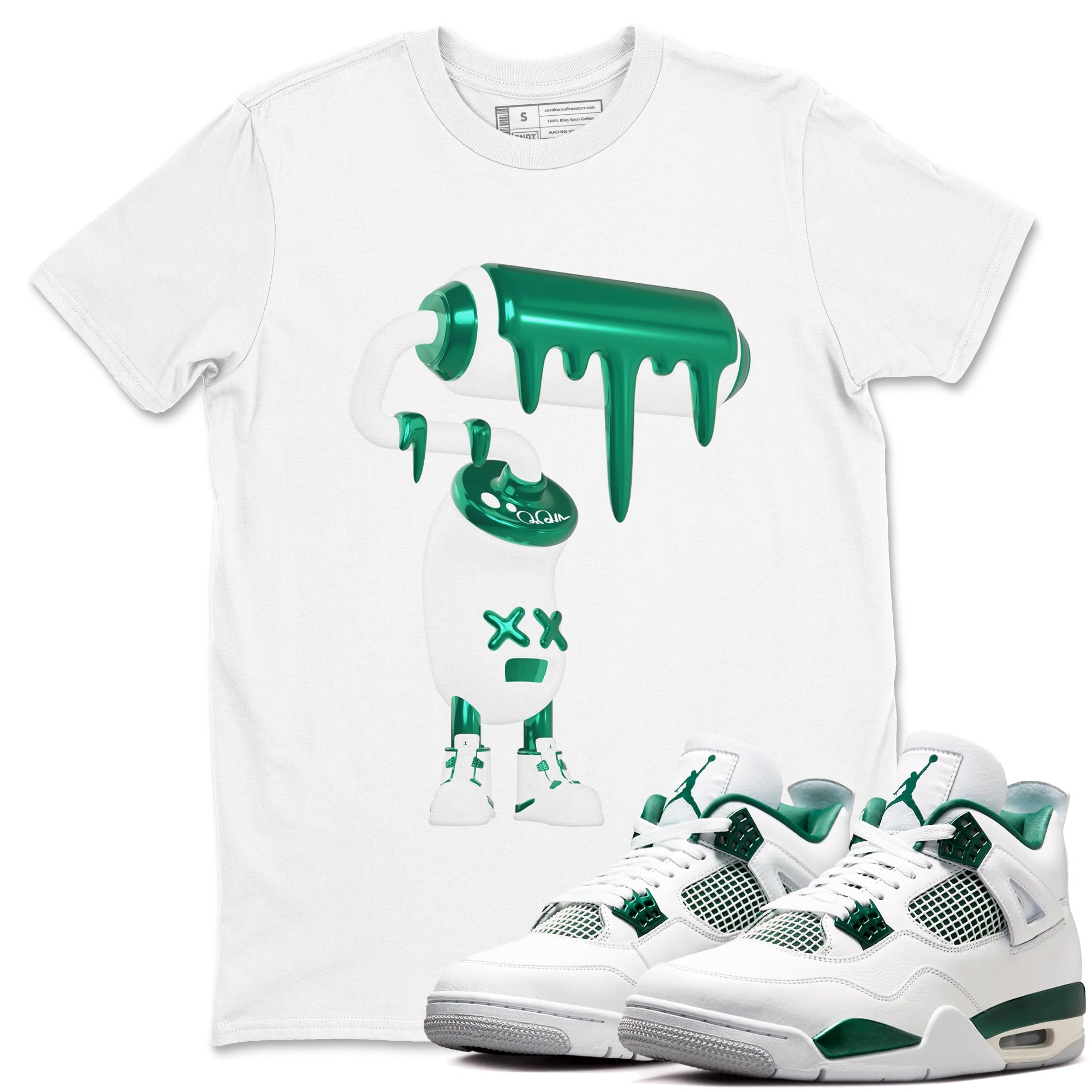 4s Oxidized Green shirts to match jordans 3D Paint Roller sneaker match tees Air Jordan 4 Oxidized Green Drip Gear Zone streetwear brand White 1 unisex cotton tee