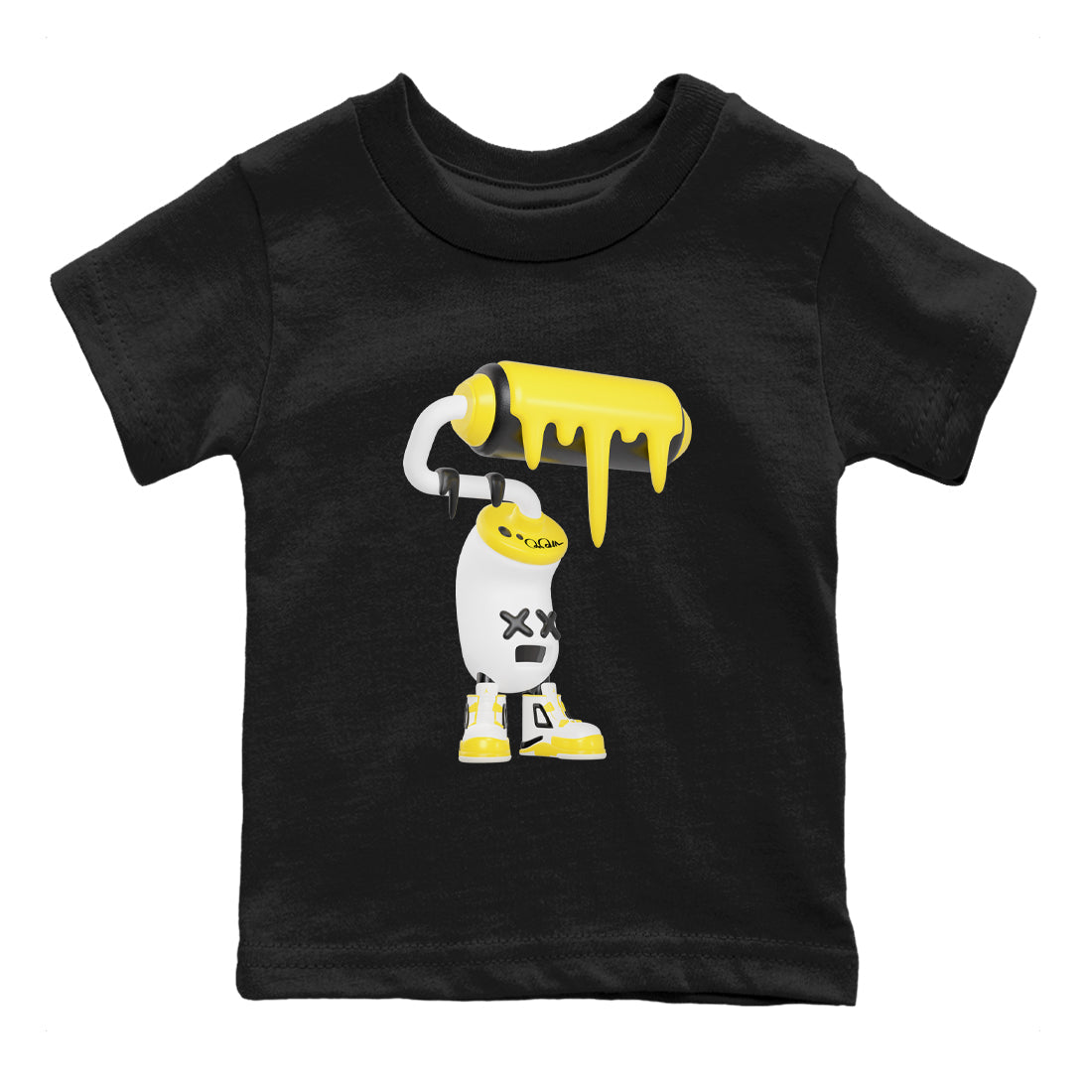 AJ4 Vivid Sulfur shirt to match jordans 3D Paint Roller sneaker tees Air Jordan 4 Vivid Sulfur Drip Gear Zone baby toddler Black 2 cotton Shirt