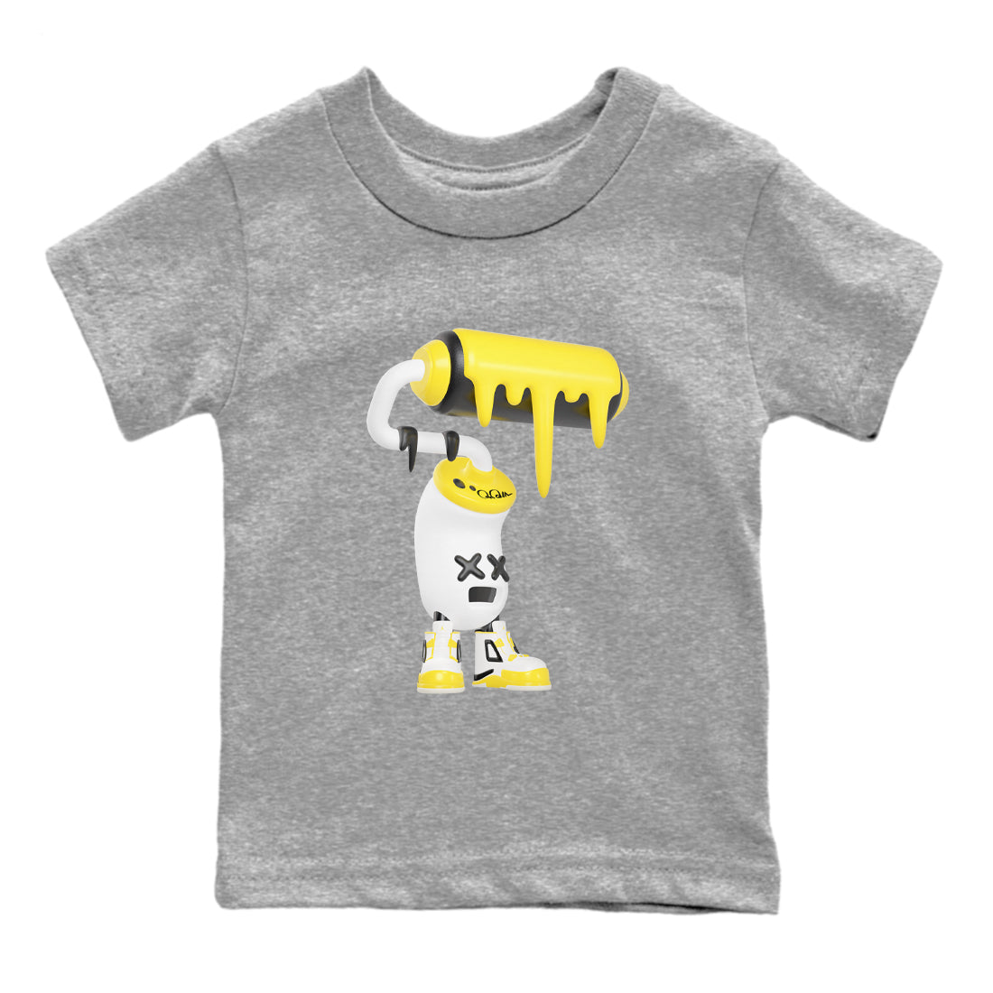 AJ4 Vivid Sulfur shirt to match jordans 3D Paint Roller sneaker tees Air Jordan 4 Vivid Sulfur Drip Gear Zone baby toddler Heather Grey 2 cotton Shirt