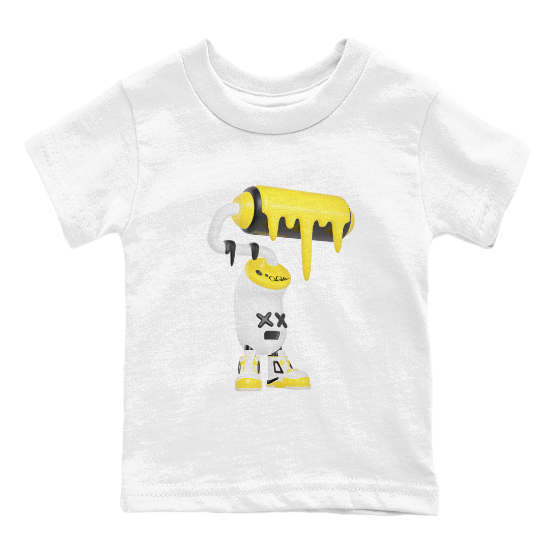 AJ4 Vivid Sulfur shirt to match jordans 3D Paint Roller sneaker tees Air Jordan 4 Vivid Sulfur Drip Gear Zone baby toddler White 2 cotton Shirt