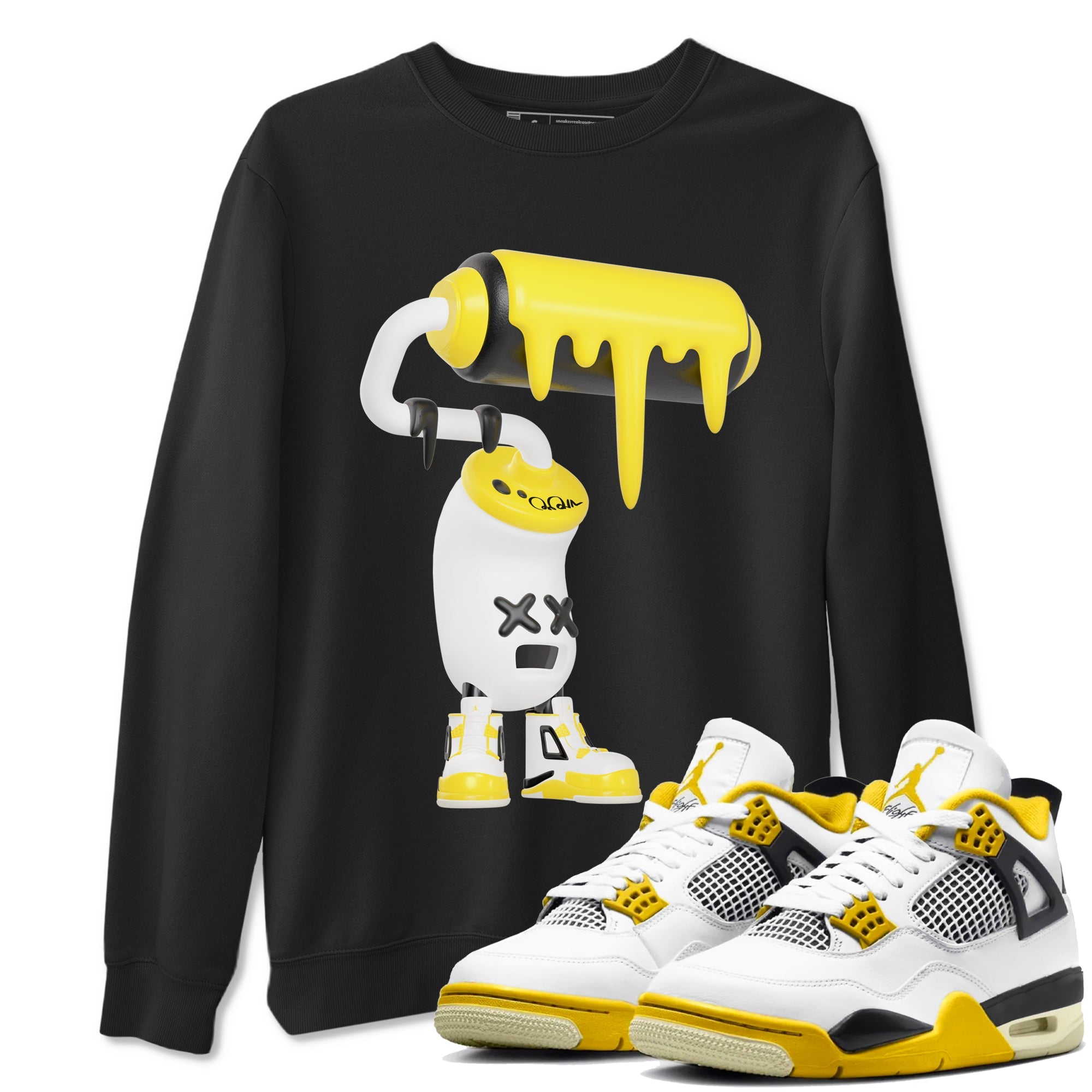 AJ4 Vivid Sulfur shirt to match jordans 3D Paint Roller sneaker tees Air Jordan 4 Vivid Sulfur Drip Gear Zone unisex cotton Black 1 crew neck shirt