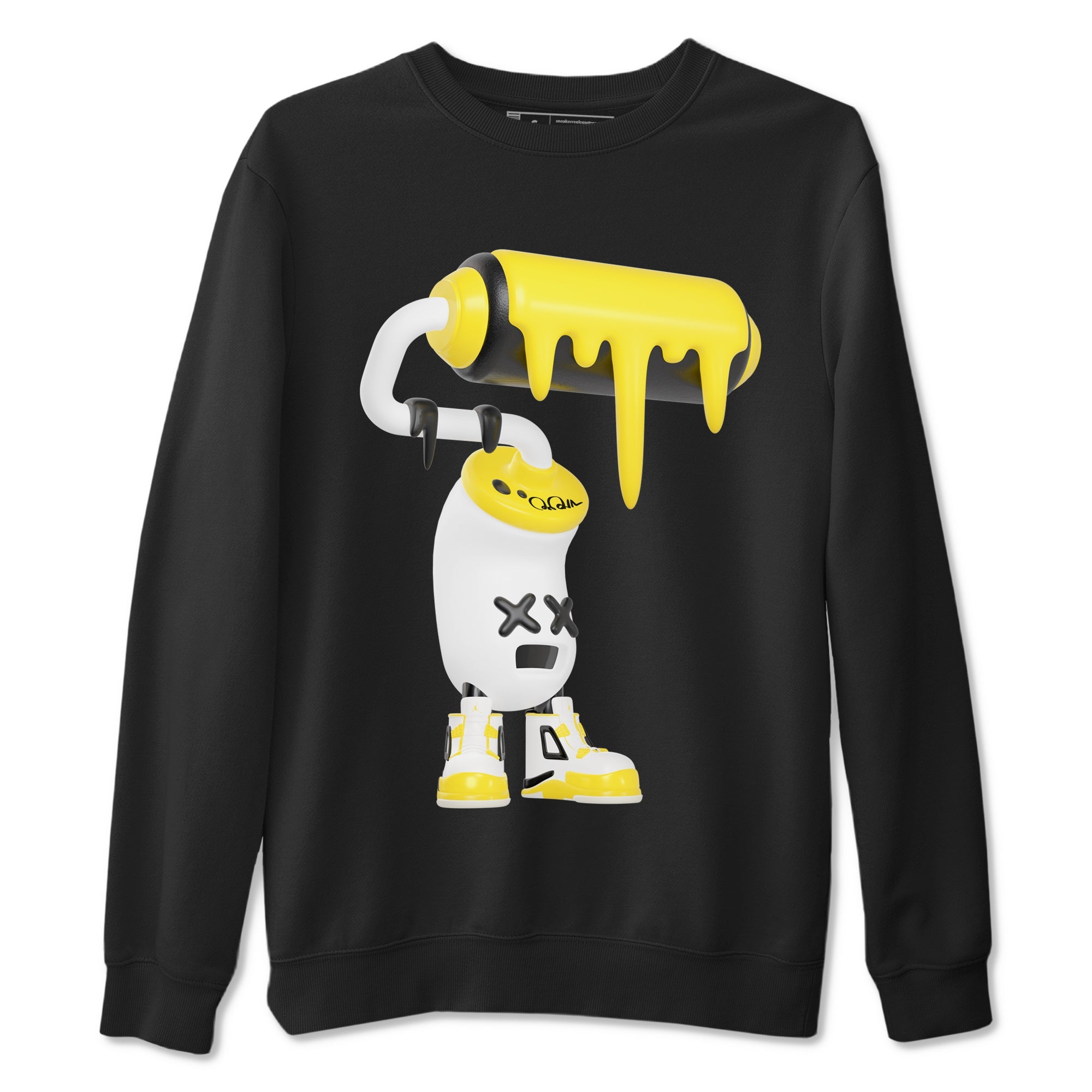AJ4 Vivid Sulfur shirt to match jordans 3D Paint Roller sneaker tees Air Jordan 4 Vivid Sulfur Drip Gear Zone unisex cotton Black 2 crew neck shirt