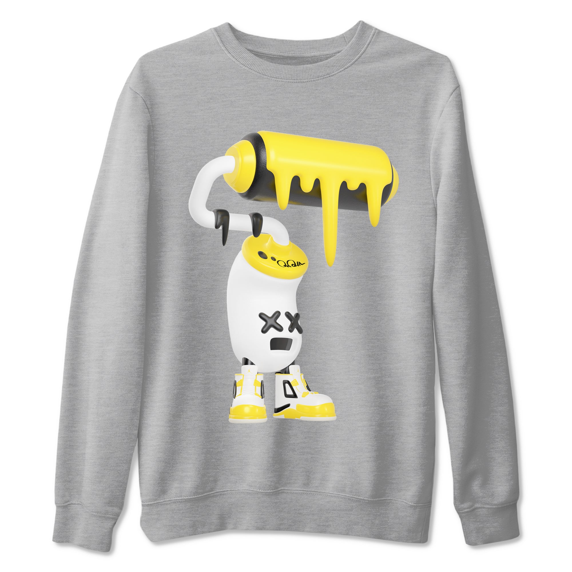 AJ4 Vivid Sulfur shirt to match jordans 3D Paint Roller sneaker tees Air Jordan 4 Vivid Sulfur Drip Gear Zone unisex cotton Heather Grey 2 crew neck shirt
