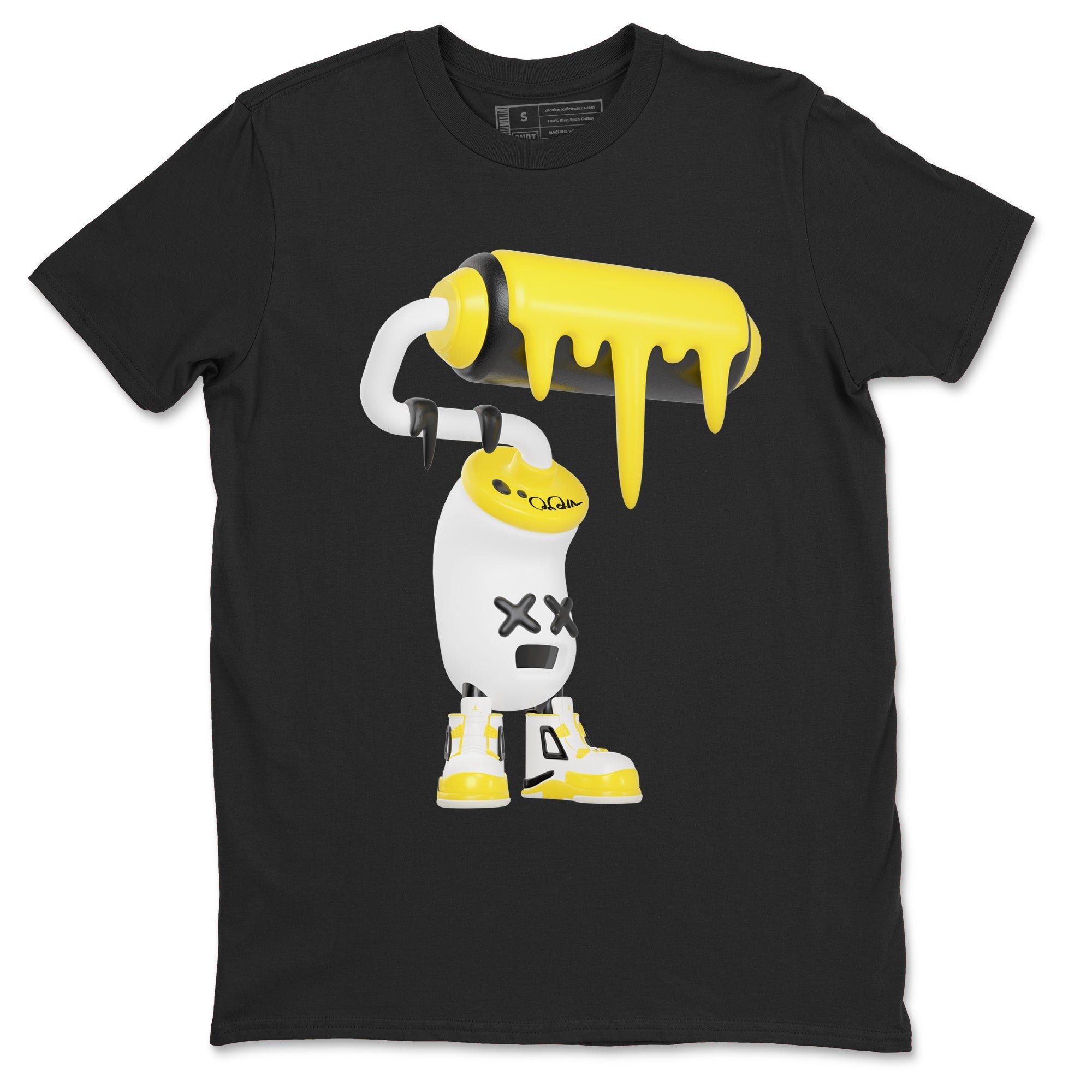 AJ4 Vivid Sulfur shirt to match jordans 3D Paint Roller sneaker tees Air Jordan 4 Vivid Sulfur Drip Gear Zone unisex cotton Black 2 crew neck shirt