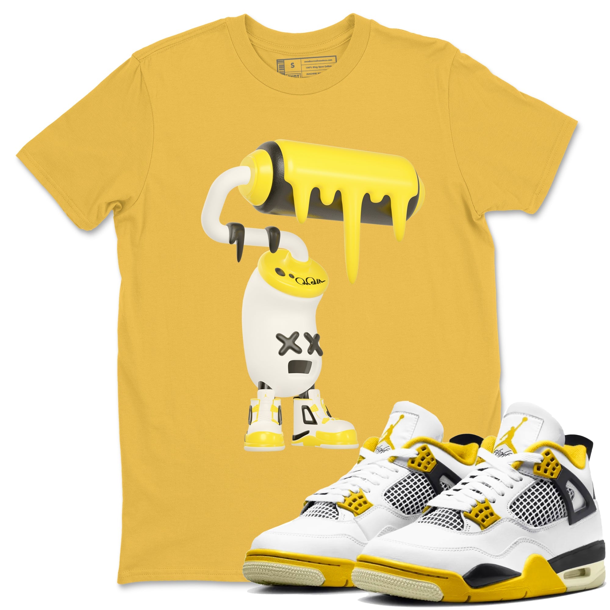 AJ4 Vivid Sulfur shirt to match jordans 3D Paint Roller sneaker tees Air Jordan 4 Vivid Sulfur Drip Gear Zone unisex cotton Daisy 1 crew neck shirt