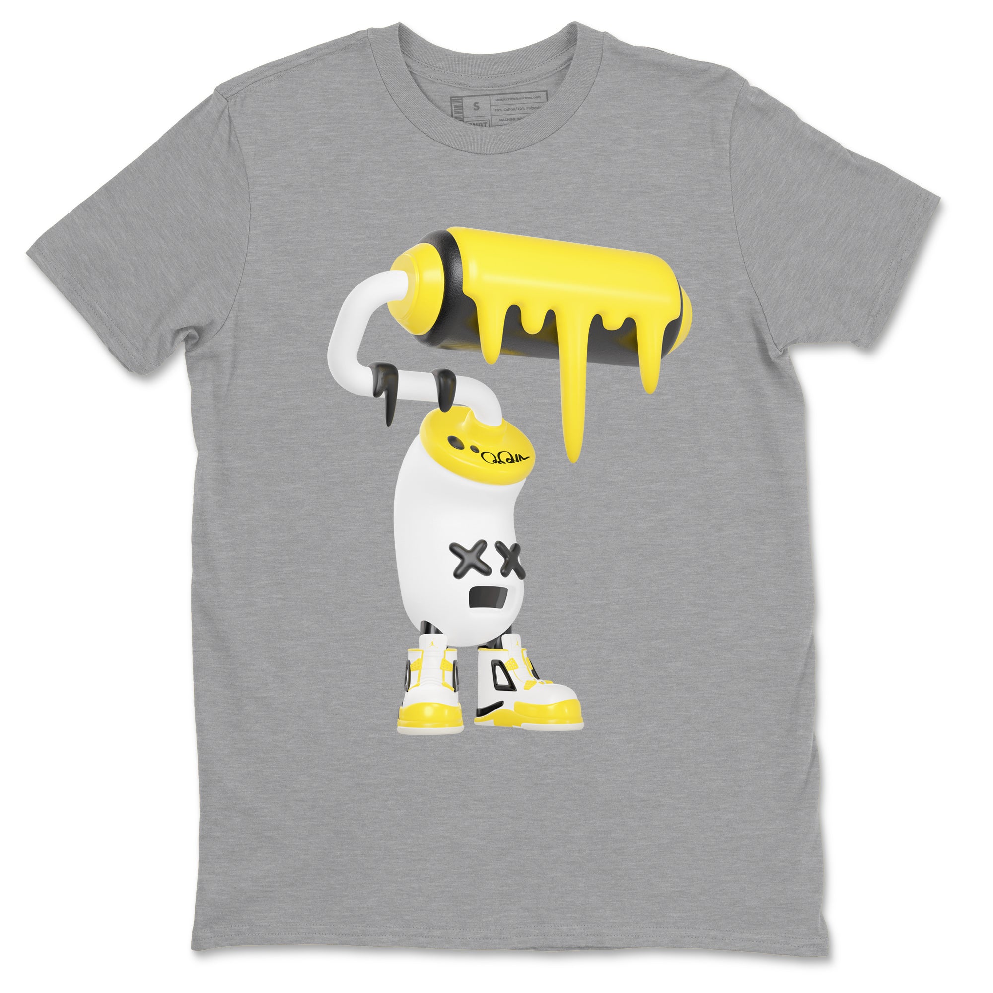 AJ4 Vivid Sulfur shirt to match jordans 3D Paint Roller sneaker tees Air Jordan 4 Vivid Sulfur Drip Gear Zone unisex cotton Heather Grey 2 crew neck shirt