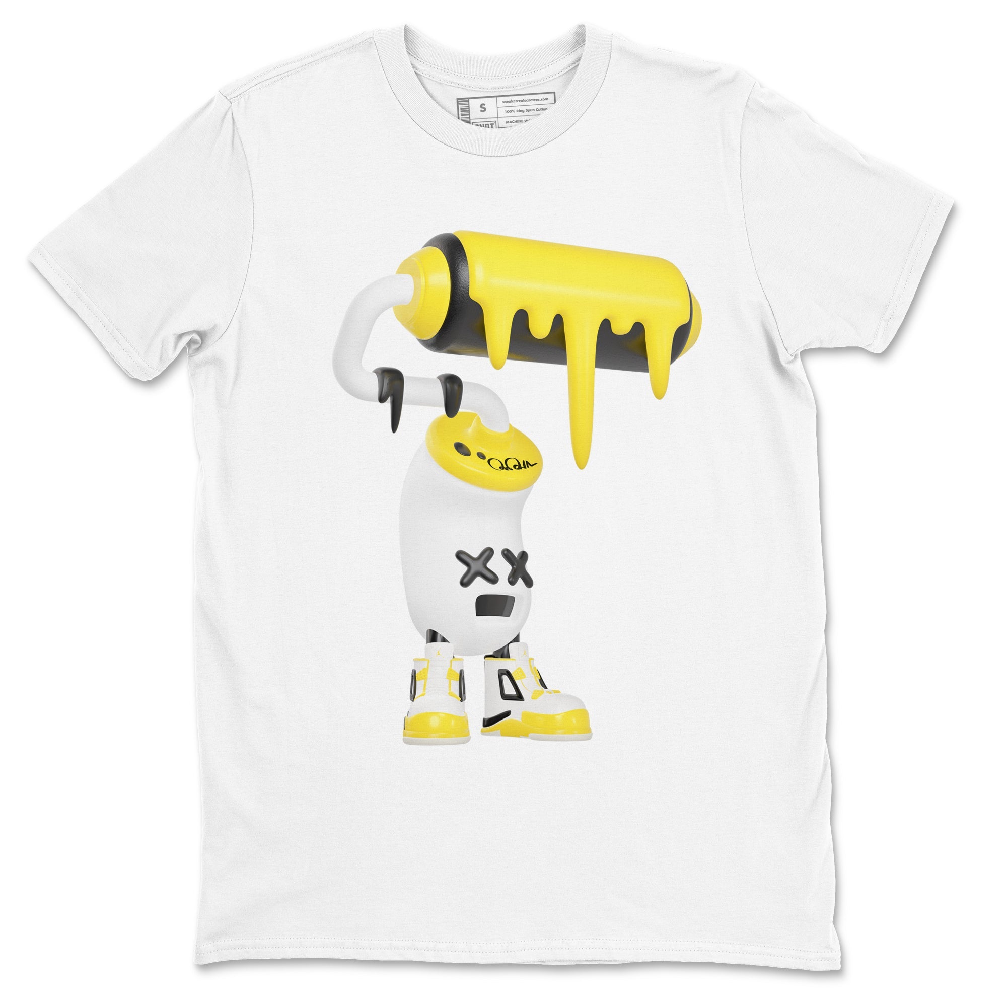 AJ4 Vivid Sulfur shirt to match jordans 3D Paint Roller sneaker tees Air Jordan 4 Vivid Sulfur Drip Gear Zone unisex cotton White 2 crew neck shirt