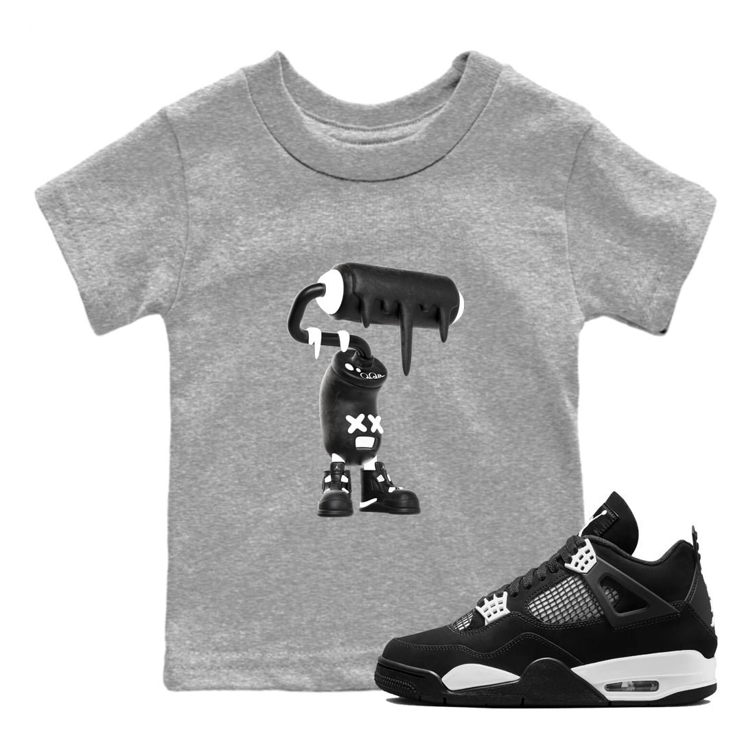 4s White Thunder shirts to match jordans 3D Paint Roller sneaker match tees Air Jordan 4 White Thunder Drip Gear Zone Youth Baby Heather Grey 1 crew neck shirts