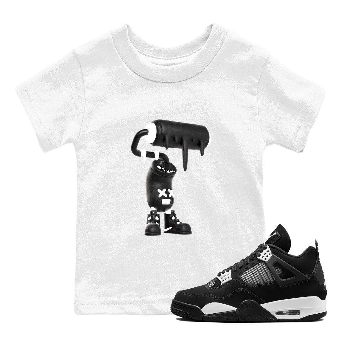 4s White Thunder shirts to match jordans 3D Paint Roller sneaker match tees Air Jordan 4 White Thunder Drip Gear Zone Youth Baby White 1 crew neck shirts