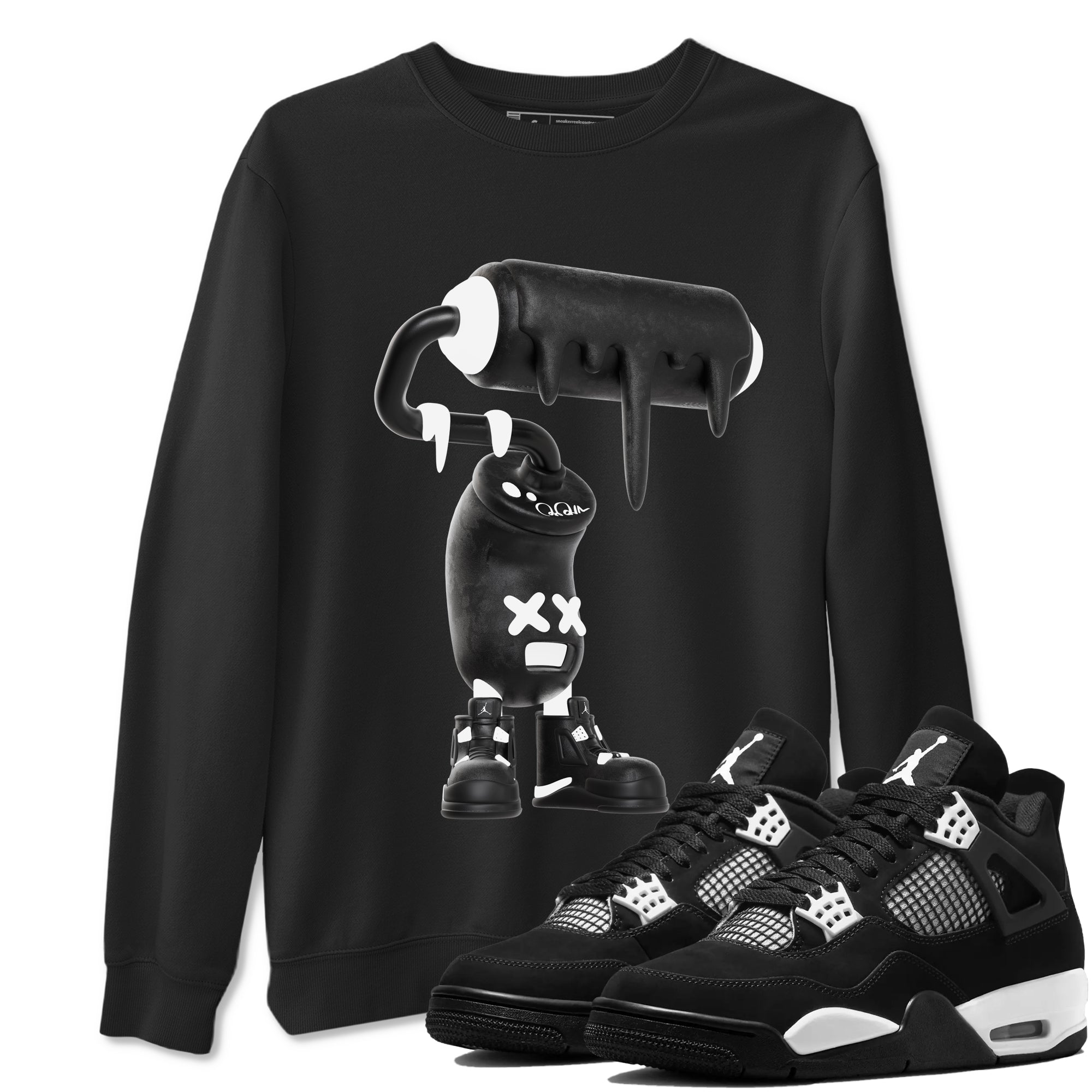 4s White Thunder shirts to match jordans 3D Paint Roller sneaker match tees Air Jordan 4 White Thunder Drip Gear Zone unisex cotton Black 1 crew neck shirts