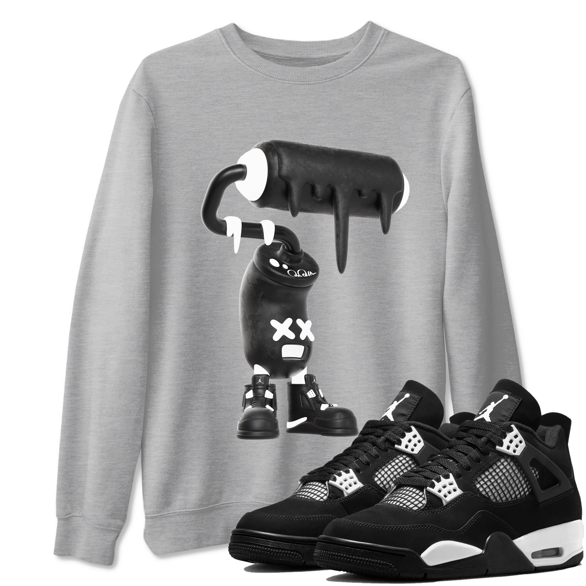 4s White Thunder shirts to match jordans 3D Paint Roller sneaker match tees Air Jordan 4 White Thunder Drip Gear Zone unisex cotton Heather Grey 1 crew neck shirts