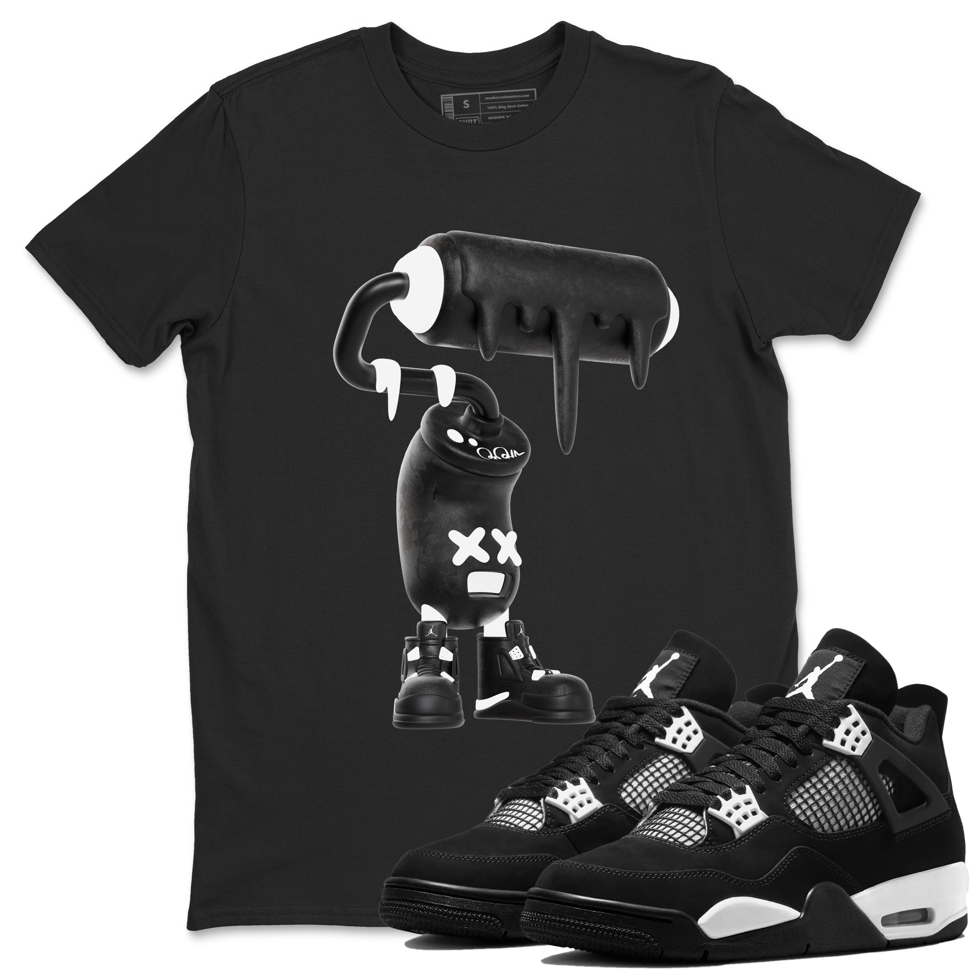 4s White Thunder shirts to match jordans 3D Paint Roller sneaker match tees Air Jordan 4 White Thunder Drip Gear Zone unisex cotton Black 1 crew neck shirts