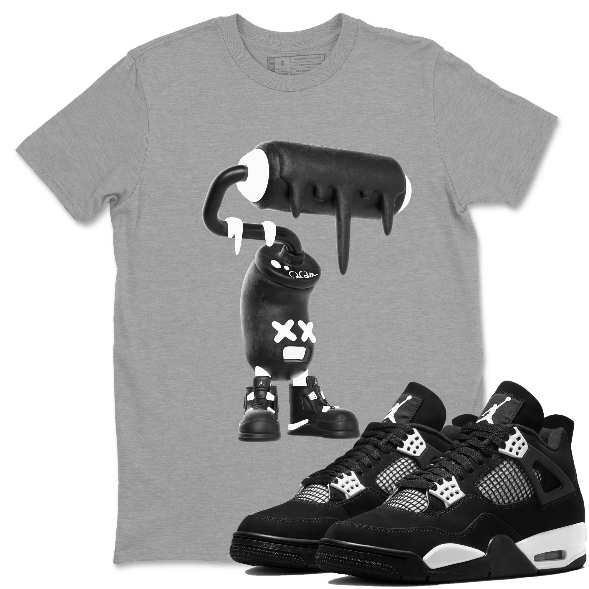 4s White Thunder shirts to match jordans 3D Paint Roller sneaker match tees Air Jordan 4 White Thunder Drip Gear Zone unisex cotton Heather Grey 1 crew neck shirts
