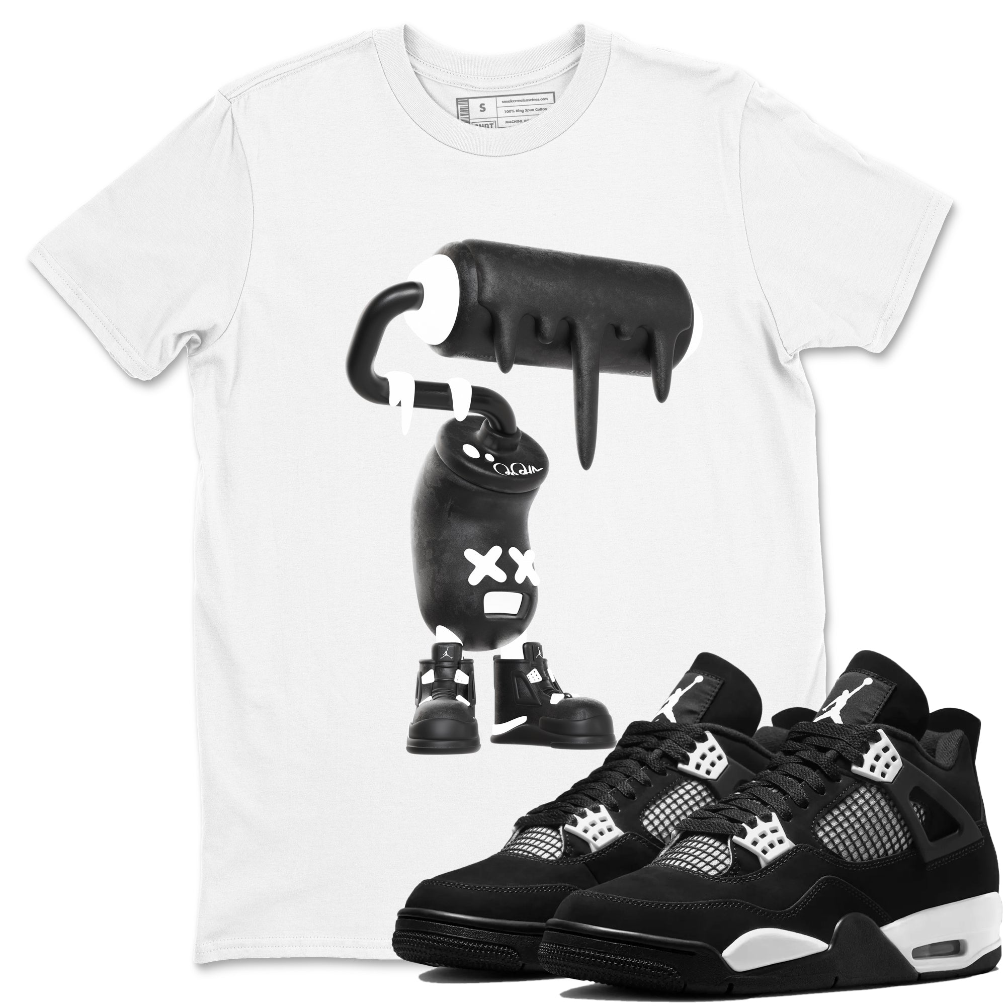 4s White Thunder shirts to match jordans 3D Paint Roller sneaker match tees Air Jordan 4 White Thunder Drip Gear Zone unisex cotton White 1 crew neck shirts