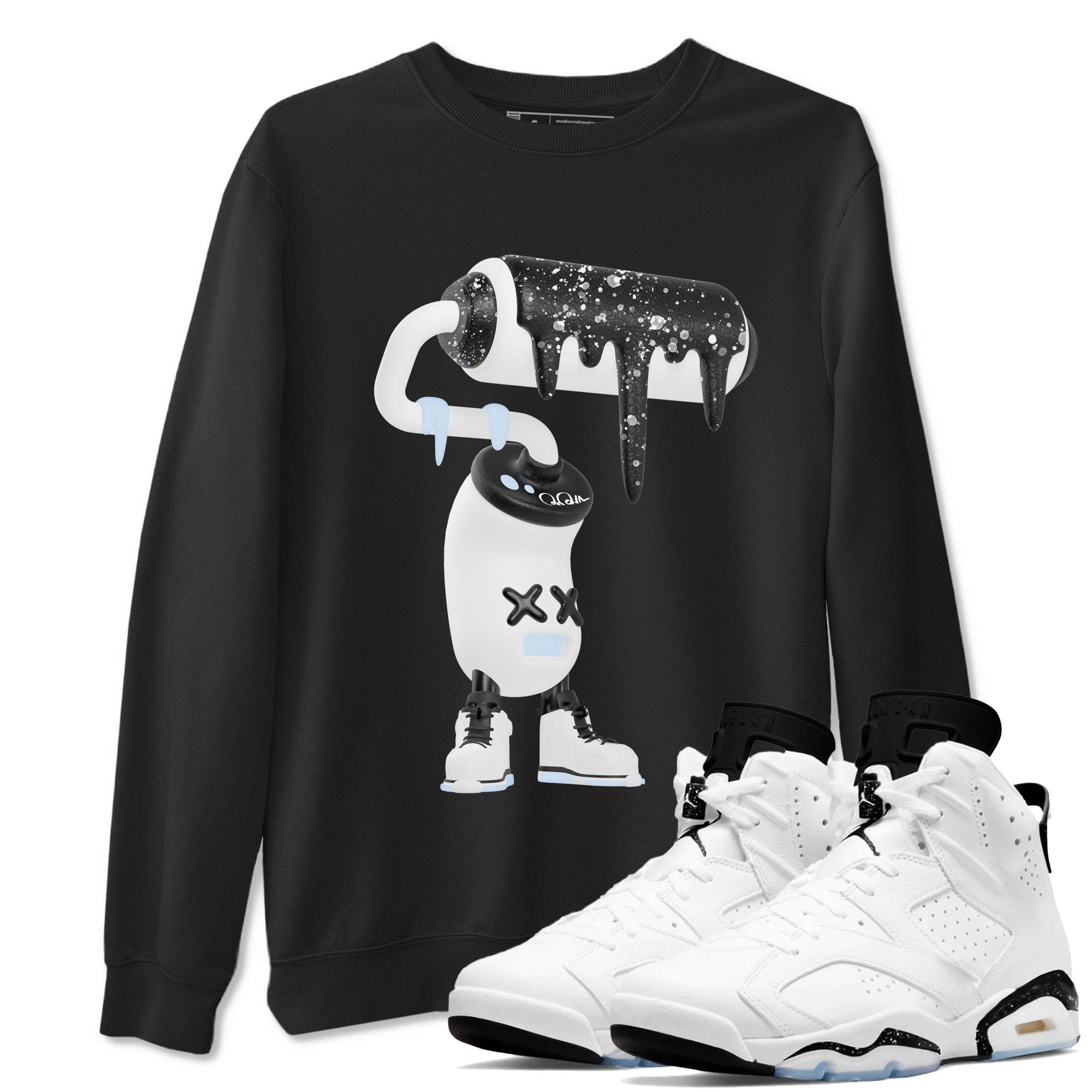 AJ6 White Black shirts to match jordans 3D Paint Roller sneaker match tees Air Jordan 6 White Black Drip Gear Zone streetwear brand Black 1 unisex cotton tee