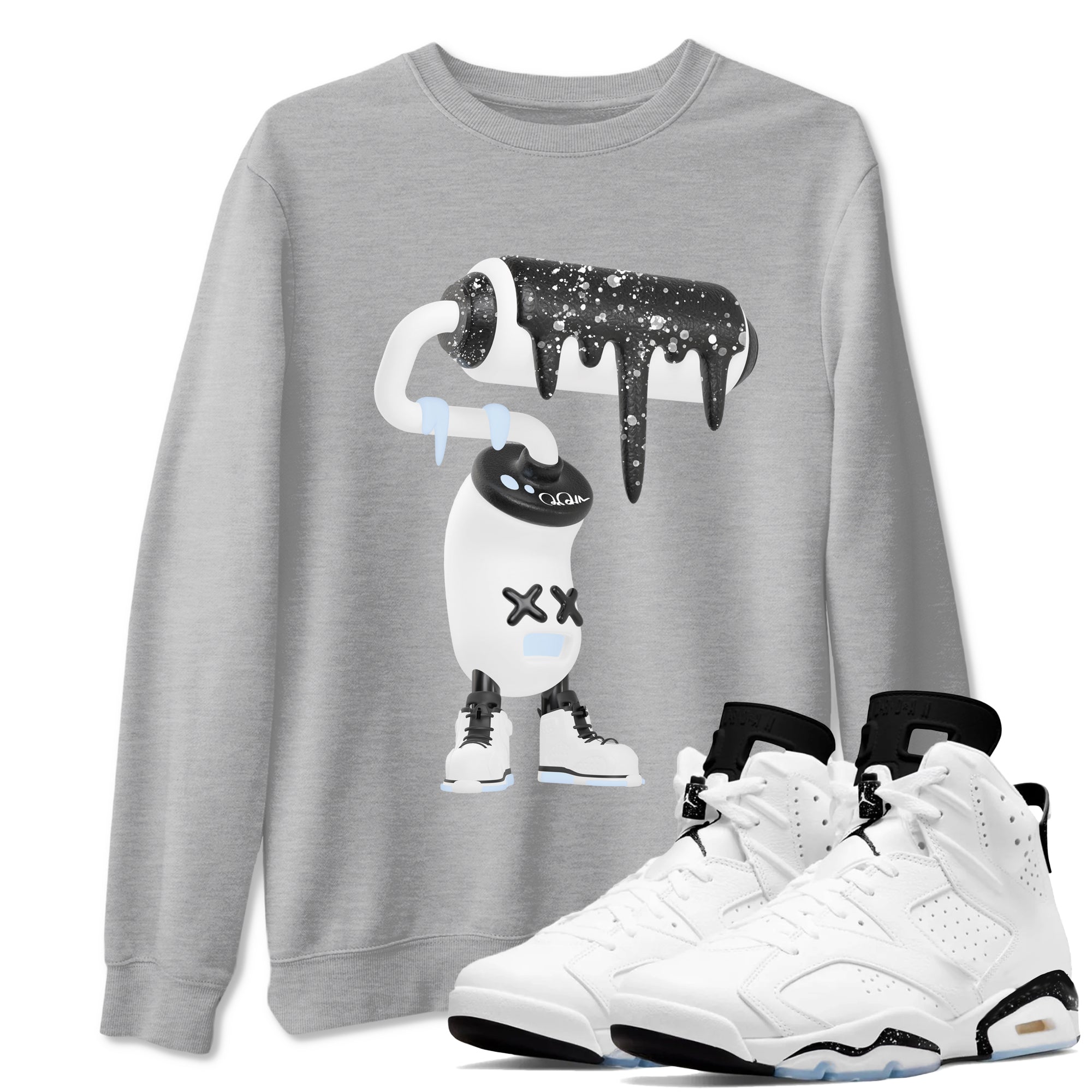 AJ6 White Black shirts to match jordans 3D Paint Roller sneaker match tees Air Jordan 6 White Black Drip Gear Zone streetwear brand Heather Grey 1 unisex cotton tee