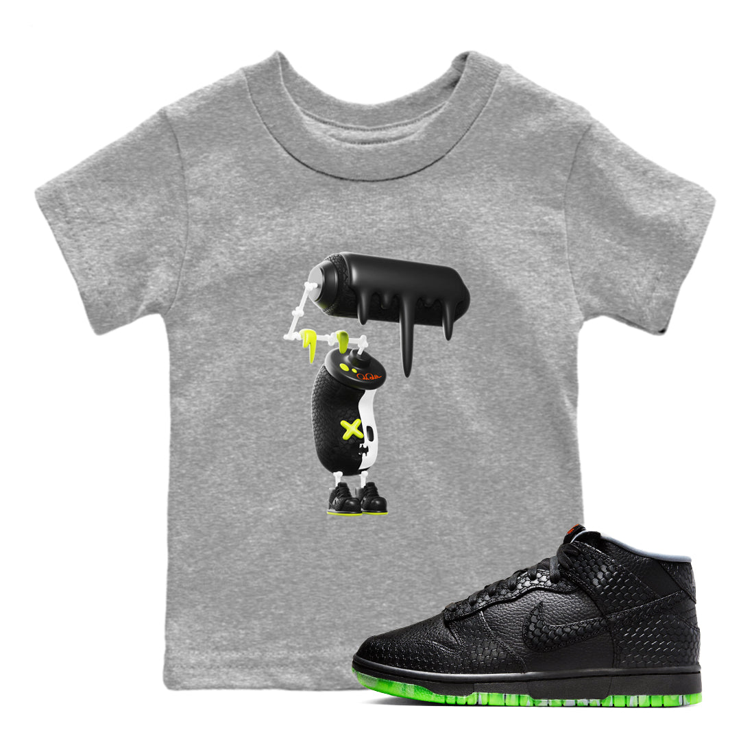Dunk Halloween shirt to match jordans 3D Paint Roller sneaker tees halloween horror nights Nike Dunk Halloween Drip Gear Zone Baby Toddler Heather Grey 1 T-Shirt