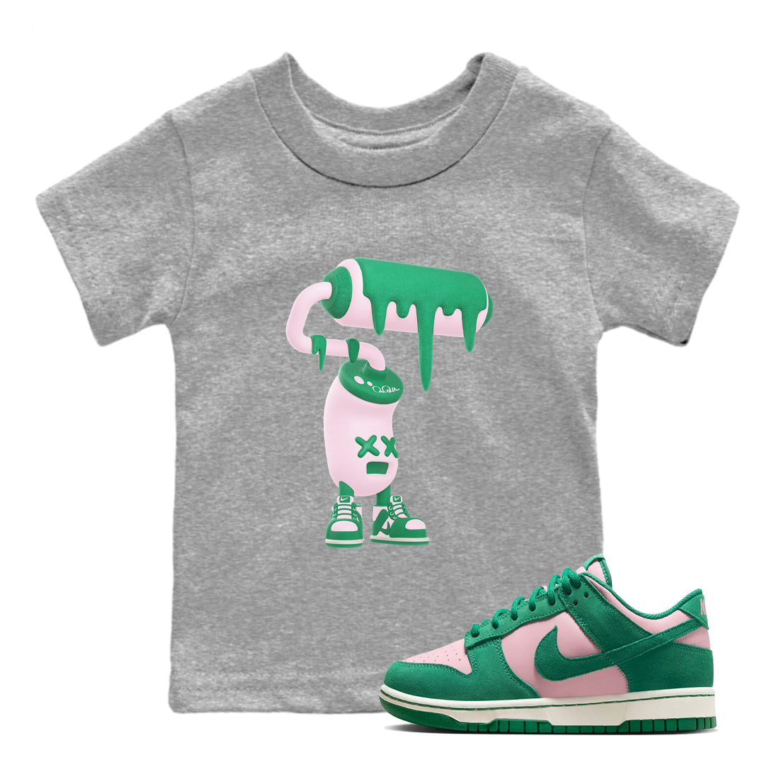 Dunk Low Medium Soft Pink Malachite shirt to match jordans 3D Paint Roller sneaker tees Dunk Retro SE Medium Soft Pink Malachite Drip Gear Zone baby toddler Heather Grey 1 cotton Shirt