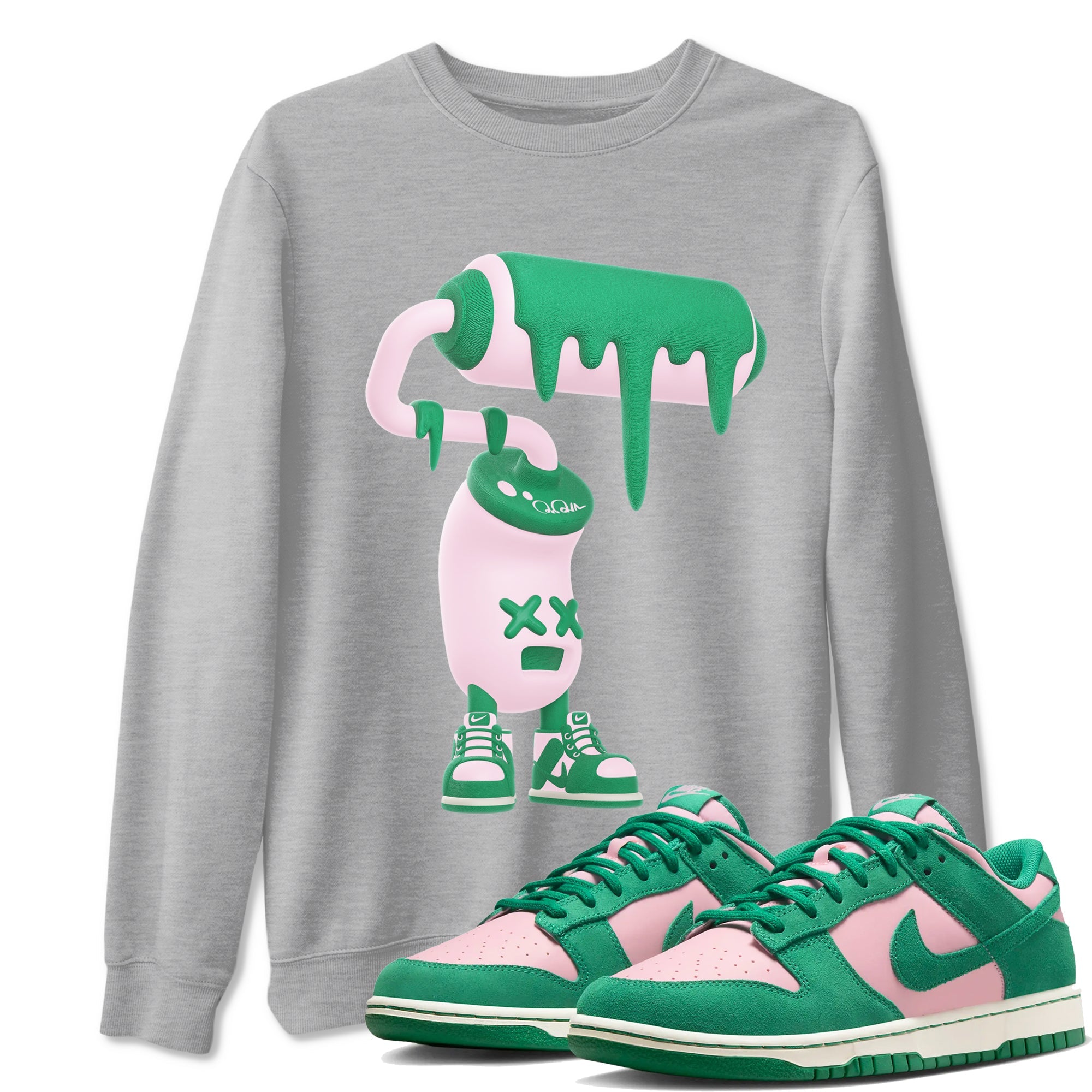 Dunk Low Medium Soft Pink Malachite shirt to match jordans 3D Paint Roller sneaker tees Dunk Retro SE Medium Soft Pink Malachite Drip Gear Zone unisex cotton Heather Grey 1 crew neck shirt