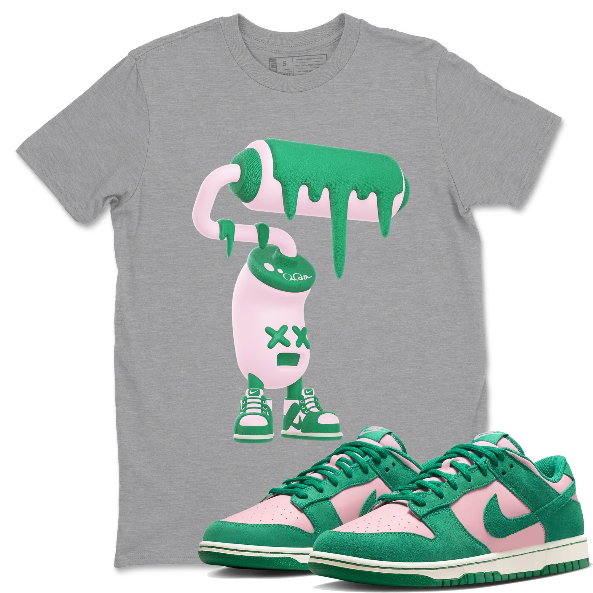 Dunk Low Medium Soft Pink Malachite shirt to match jordans 3D Paint Roller sneaker tees Dunk Retro SE Medium Soft Pink Malachite Drip Gear Zone unisex cotton Heather Grey 1 crew neck shirt