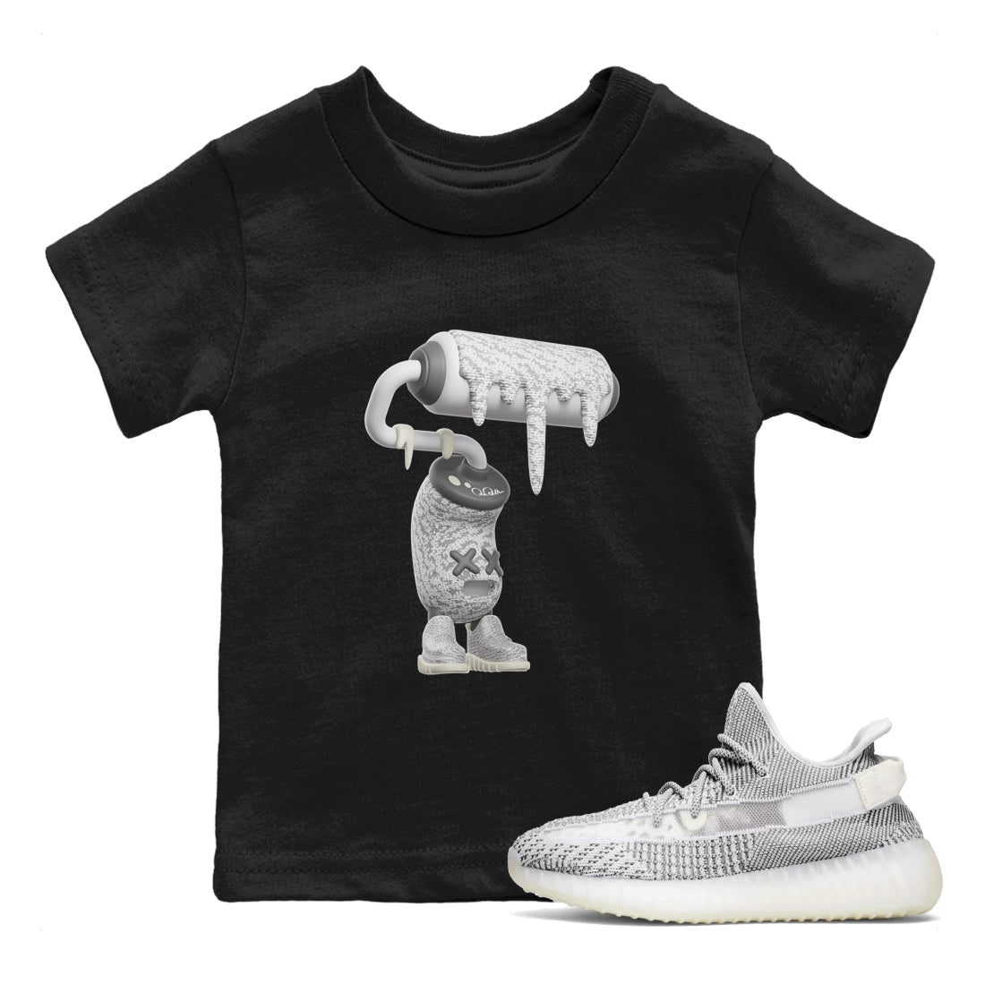 Yeezy 350 Static shirt to match jordans 3D Paint Roller sneaker tees Adidas Yeezy 350 Static Drip Gear Zone Baby Toddler Black 1 T-Shirt