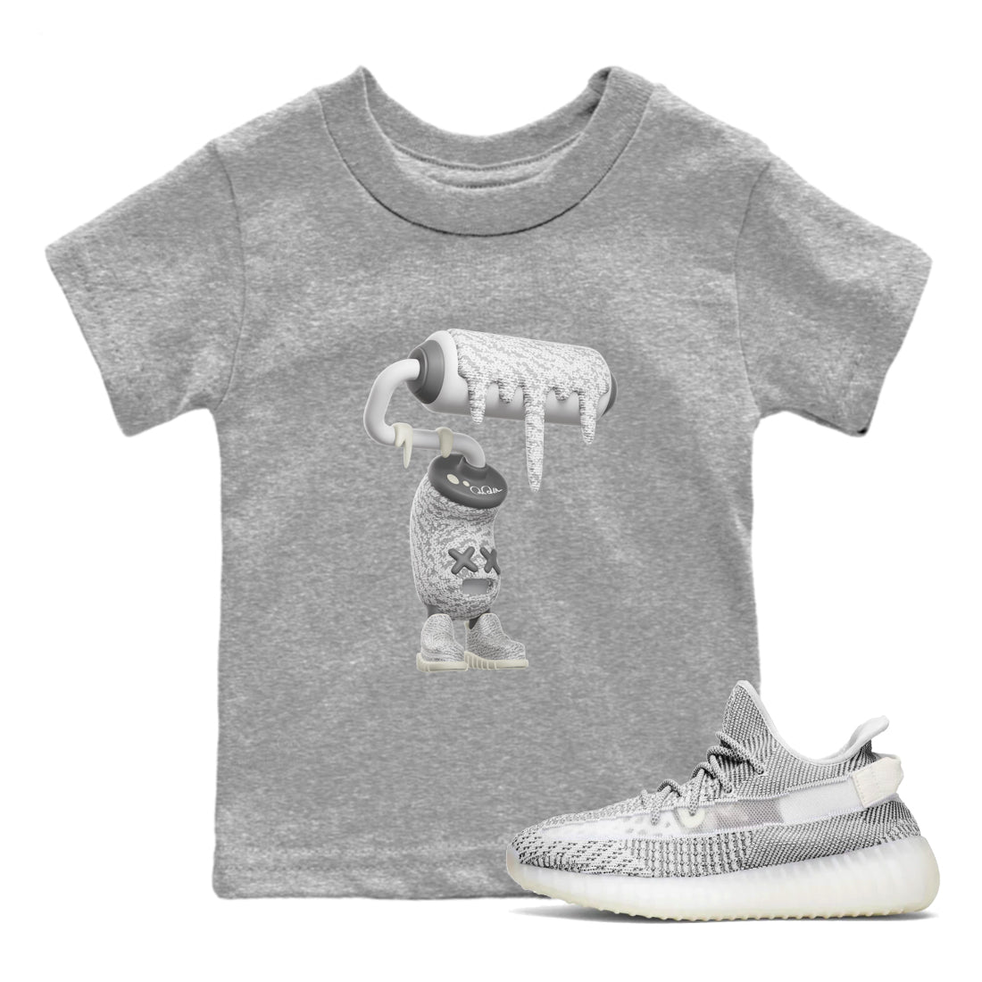 Yeezy 350 Static shirt to match jordans 3D Paint Roller sneaker tees Adidas Yeezy 350 Static Drip Gear Zone Baby Toddler Heather Grey 1 T-Shirt