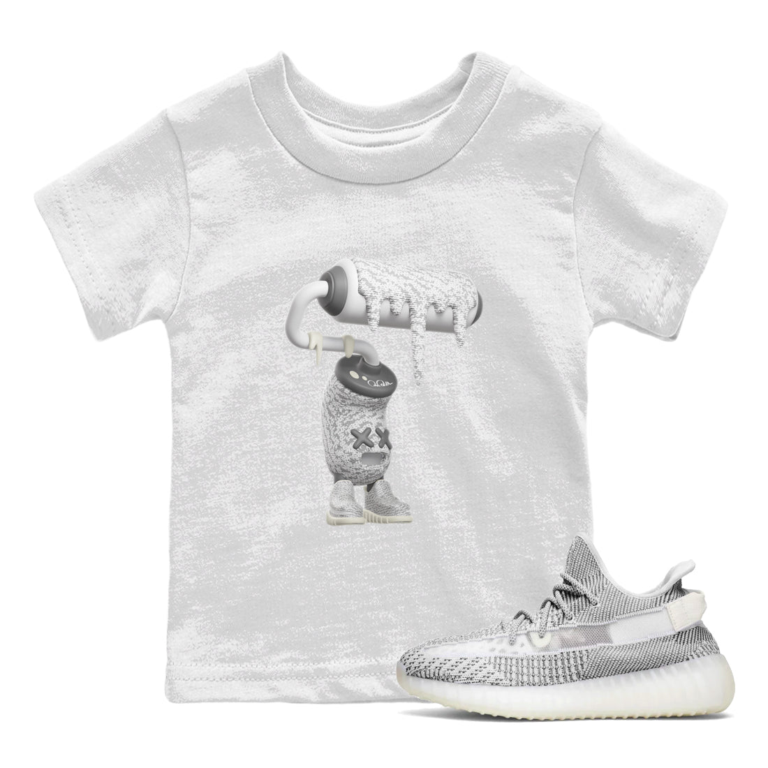 Yeezy 350 Static shirt to match jordans 3D Paint Roller sneaker tees Adidas Yeezy 350 Static Drip Gear Zone Baby Toddler White 1 T-Shirt