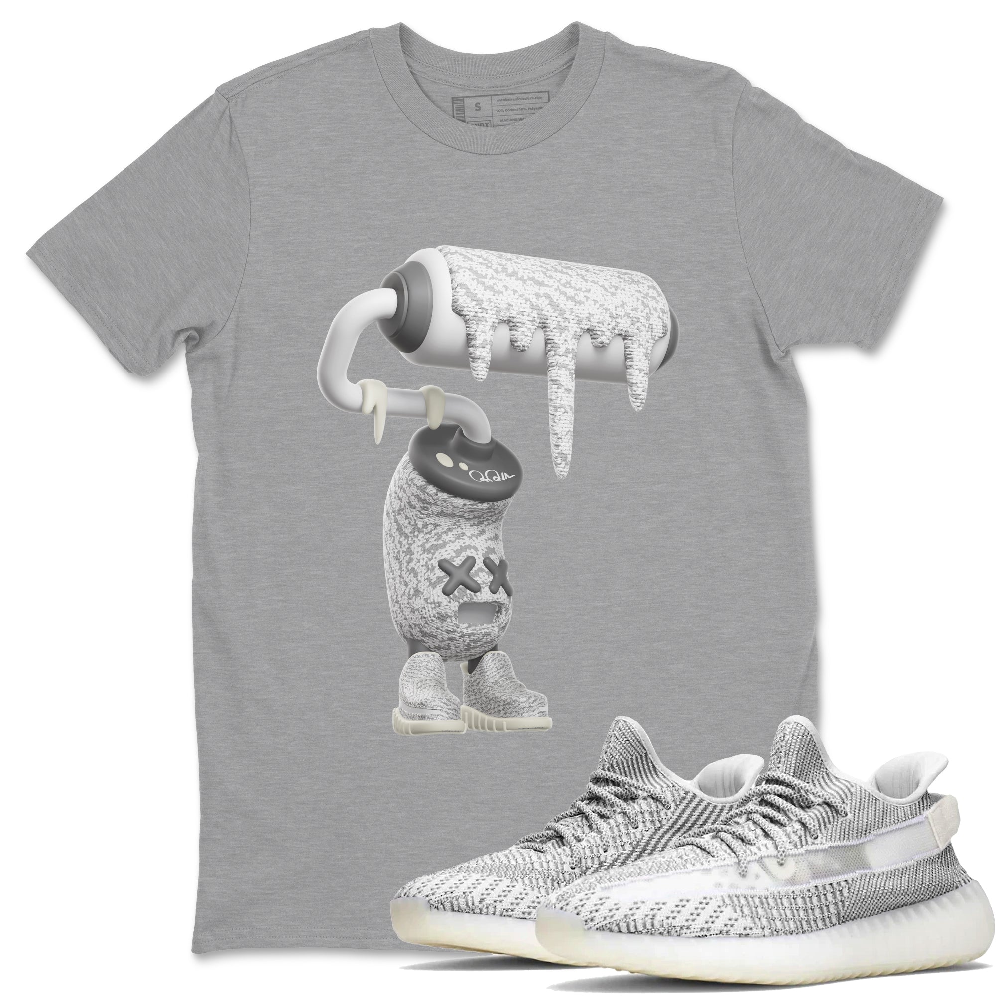Yeezy 350 Static shirt to match jordans 3D Paint Roller sneaker tees Adidas Yeezy 350 Static Drip Gear Zone Unisex Heather Grey 1 T-Shirt
