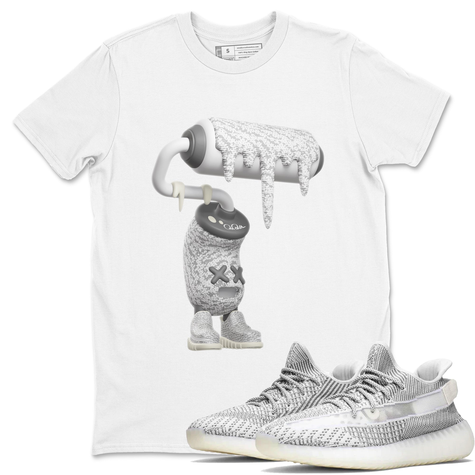 Yeezy 350 Static shirt to match jordans 3D Paint Roller sneaker tees Adidas Yeezy 350 Static Drip Gear Zone Unisex White 1 T-Shirt