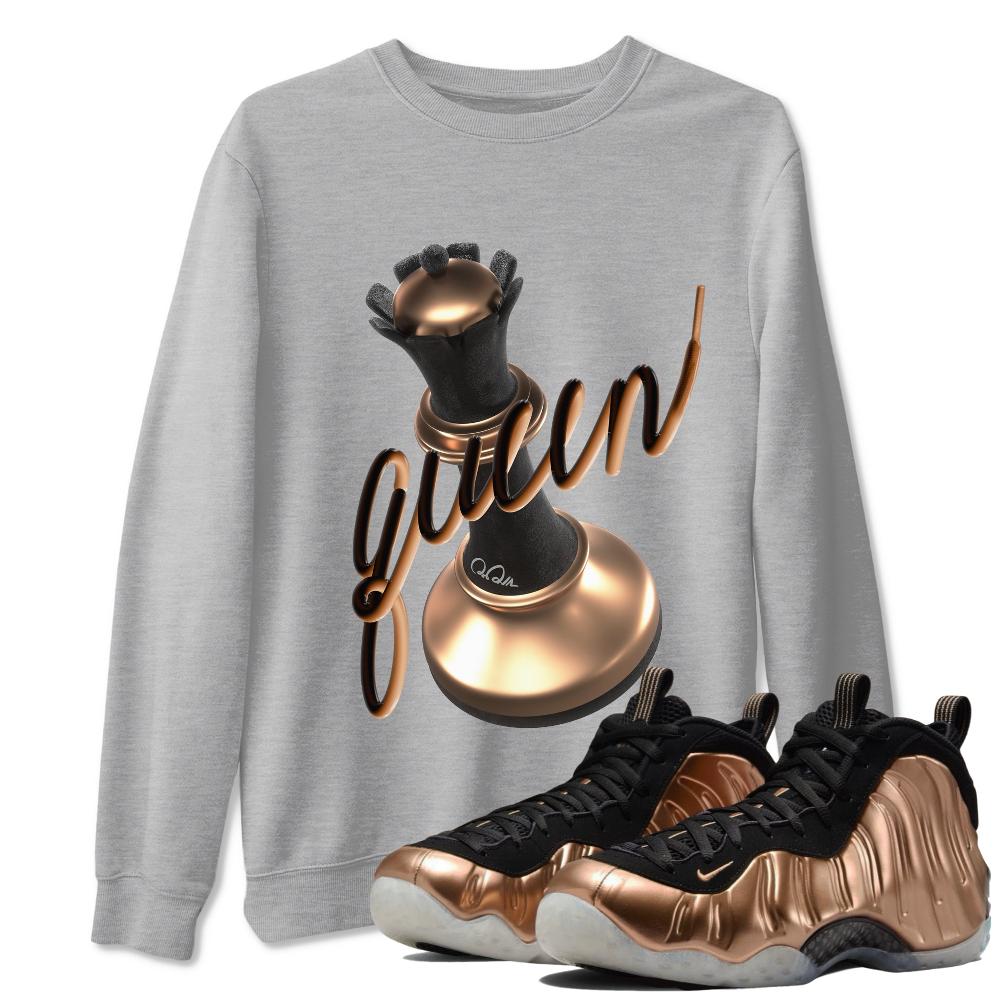 Foams One Metallic Copper shirts to match jordans 3D Queen sneaker match tees Air Foamposite One Metallic Copper match shoes to clothes Drip Gear Zone unisex cotton Heather Grey 1 shirts