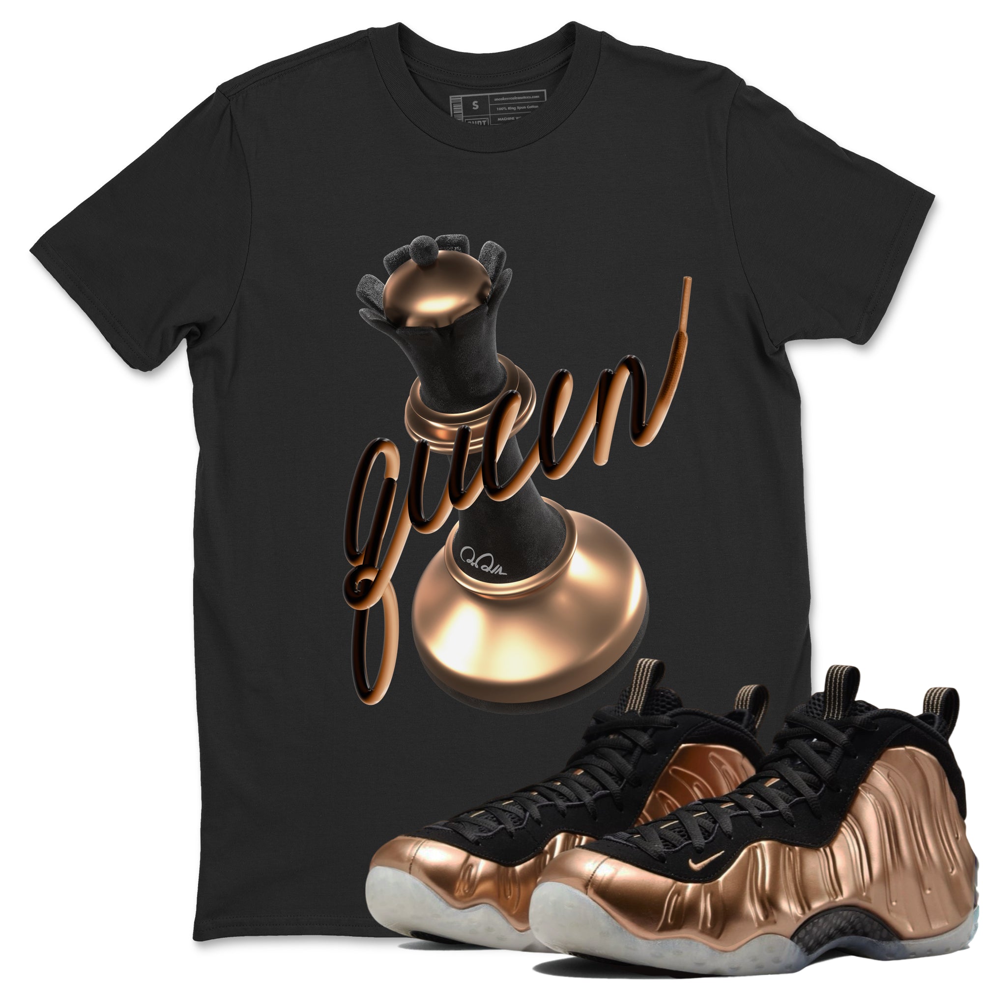 Foams One Metallic Copper shirts to match jordans 3D Queen sneaker match tees Air Foamposite One Metallic Copper match shoes to clothes Drip Gear Zone unisex cotton Black 1 shirts