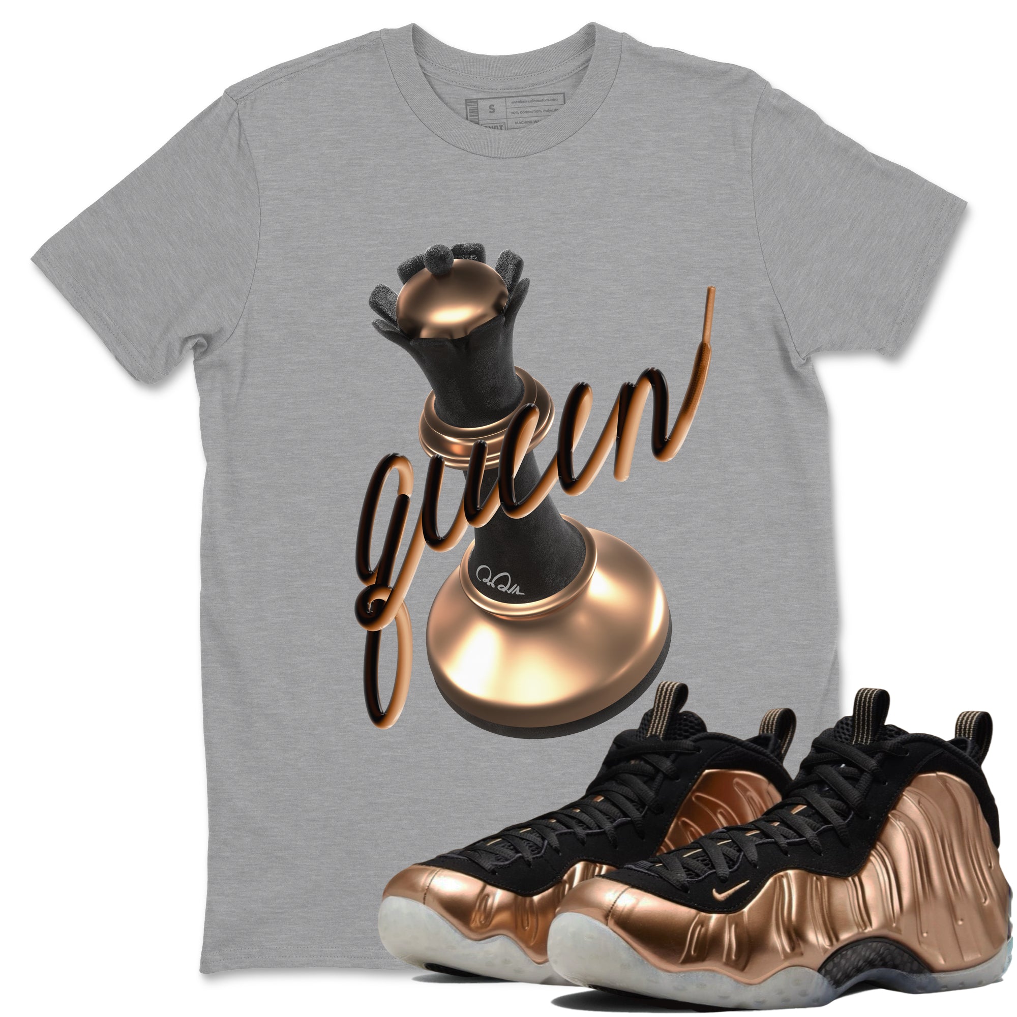 Foams One Metallic Copper shirts to match jordans 3D Queen sneaker match tees Air Foamposite One Metallic Copper match shoes to clothes Drip Gear Zone unisex cotton Heather Grey 1 shirts