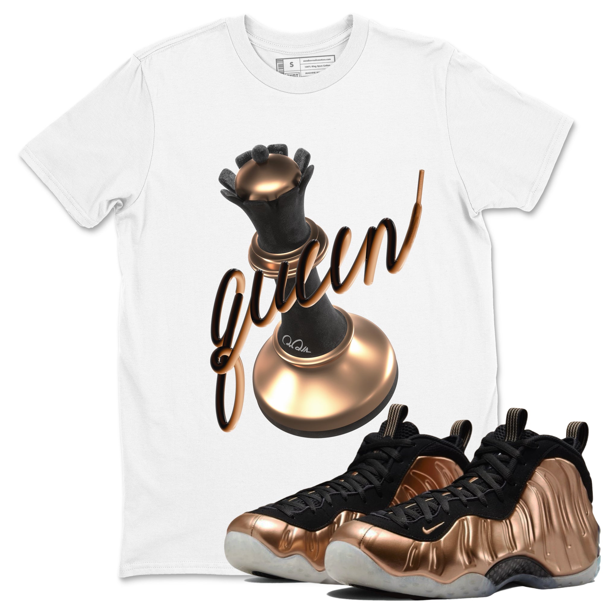 Foams One Metallic Copper shirts to match jordans 3D Queen sneaker match tees Air Foamposite One Metallic Copper match shoes to clothes Drip Gear Zone unisex cotton White 1 shirts