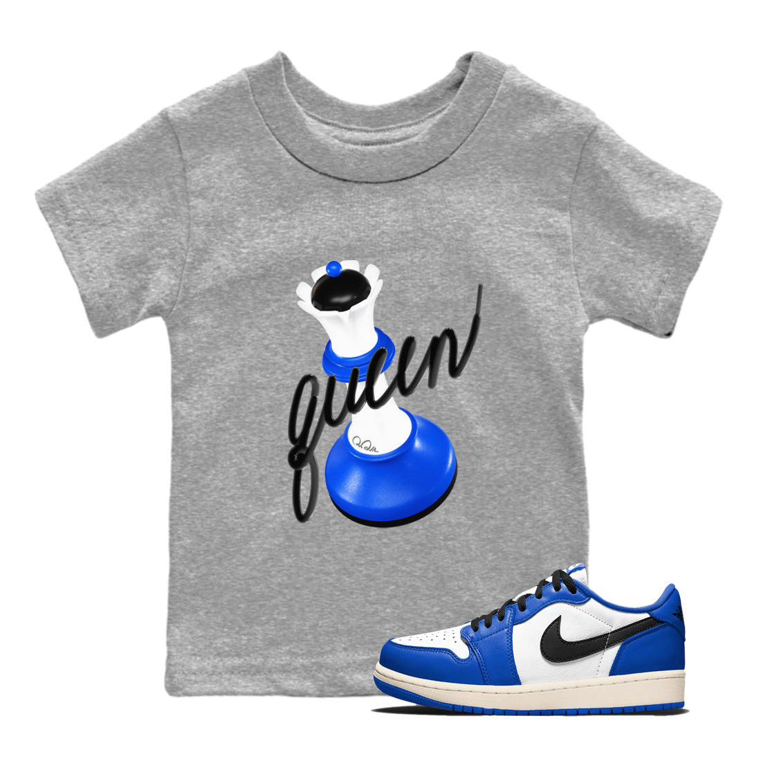 AJ1 Game Royal shirt to match jordans 3D Queen sneaker tees Air Jordan 1 Game Royal Drip Gear Zone baby toddler Heather Grey 1 cotton Shirt
