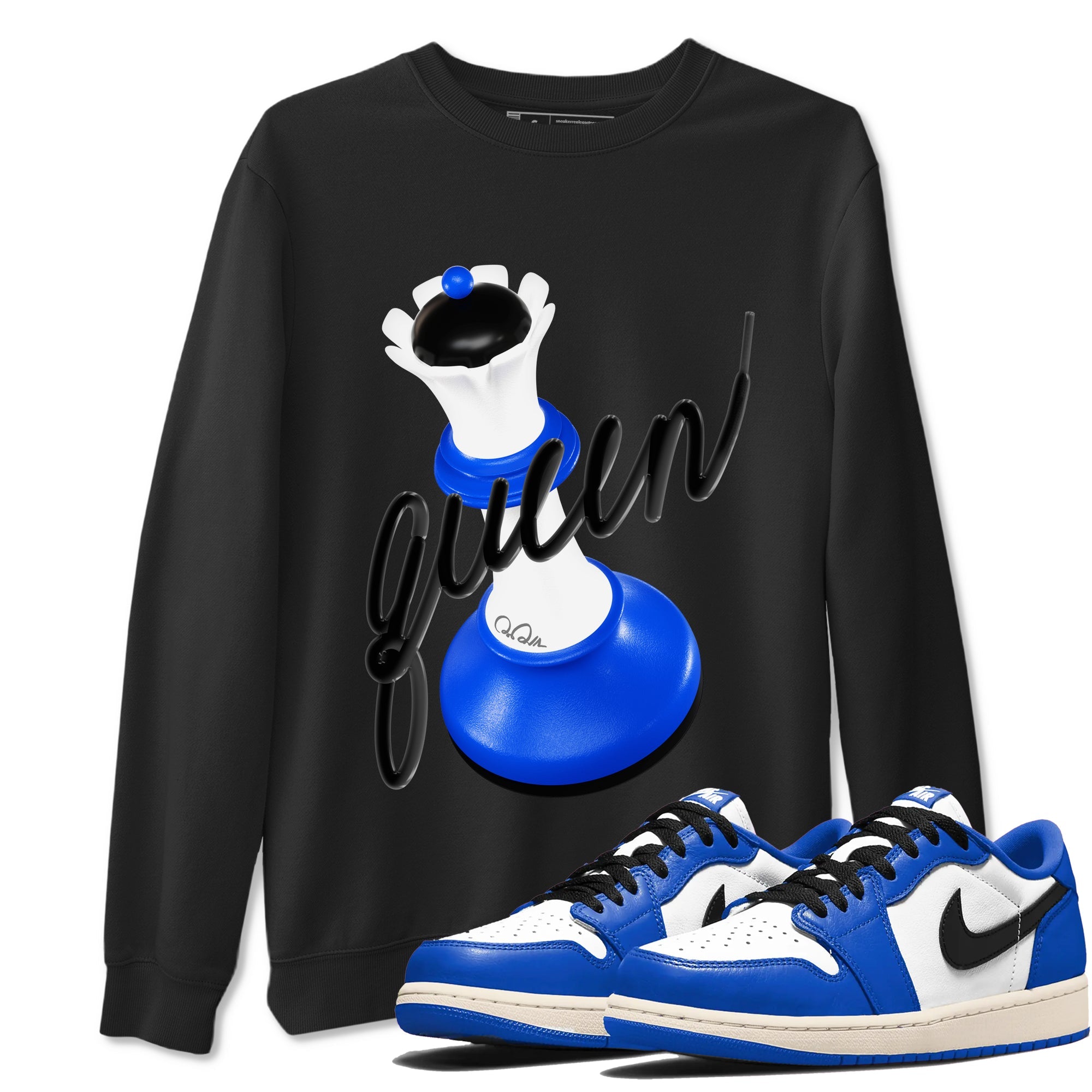 AJ1 Game Royal shirt to match jordans 3D Queen sneaker tees Air Jordan 1 Game Royal Drip Gear Zone unisex cotton Black 1 crew neck shirt
