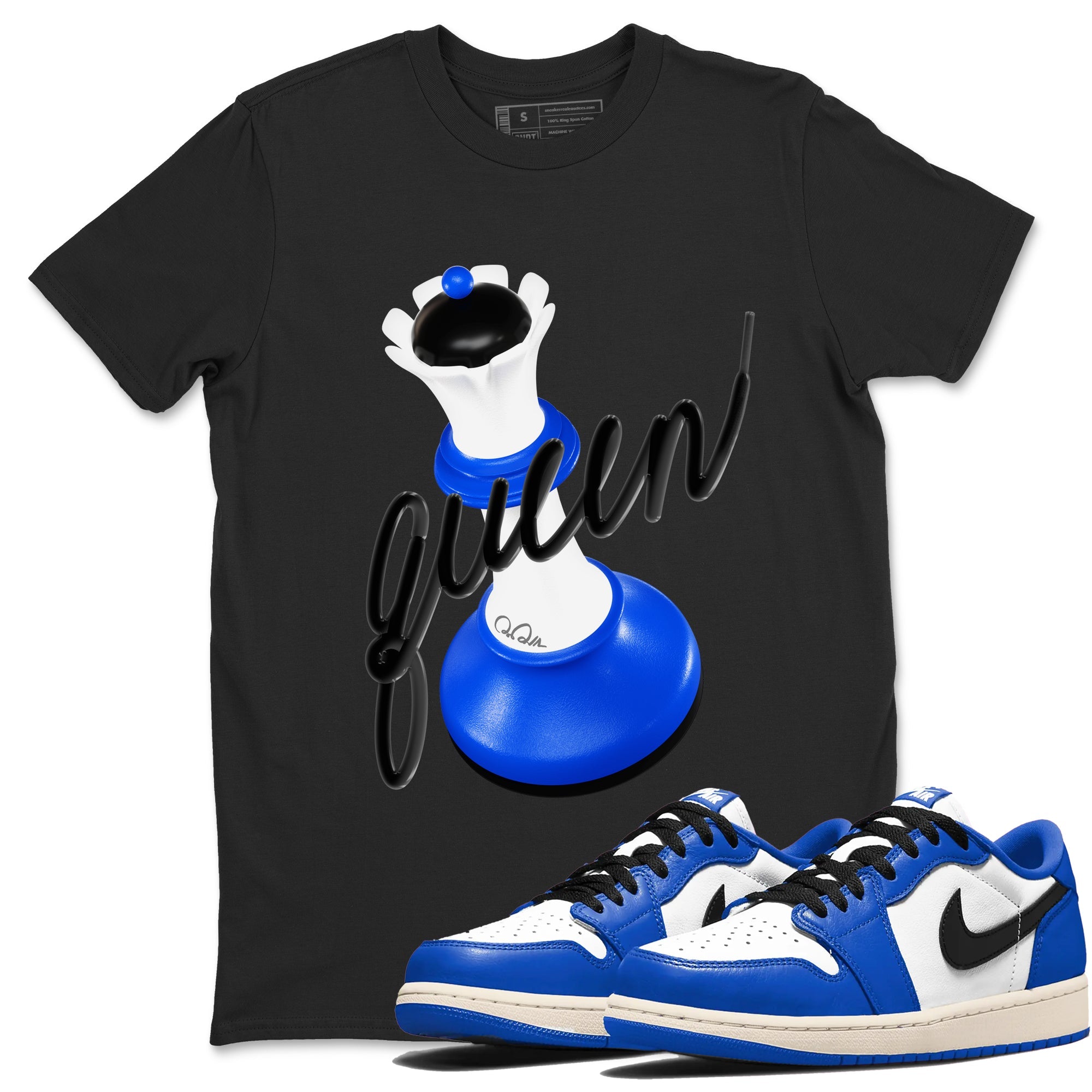 AJ1 Game Royal shirt to match jordans 3D Queen sneaker tees Air Jordan 1 Game Royal Drip Gear Zone unisex cotton Black 1 crew neck shirt