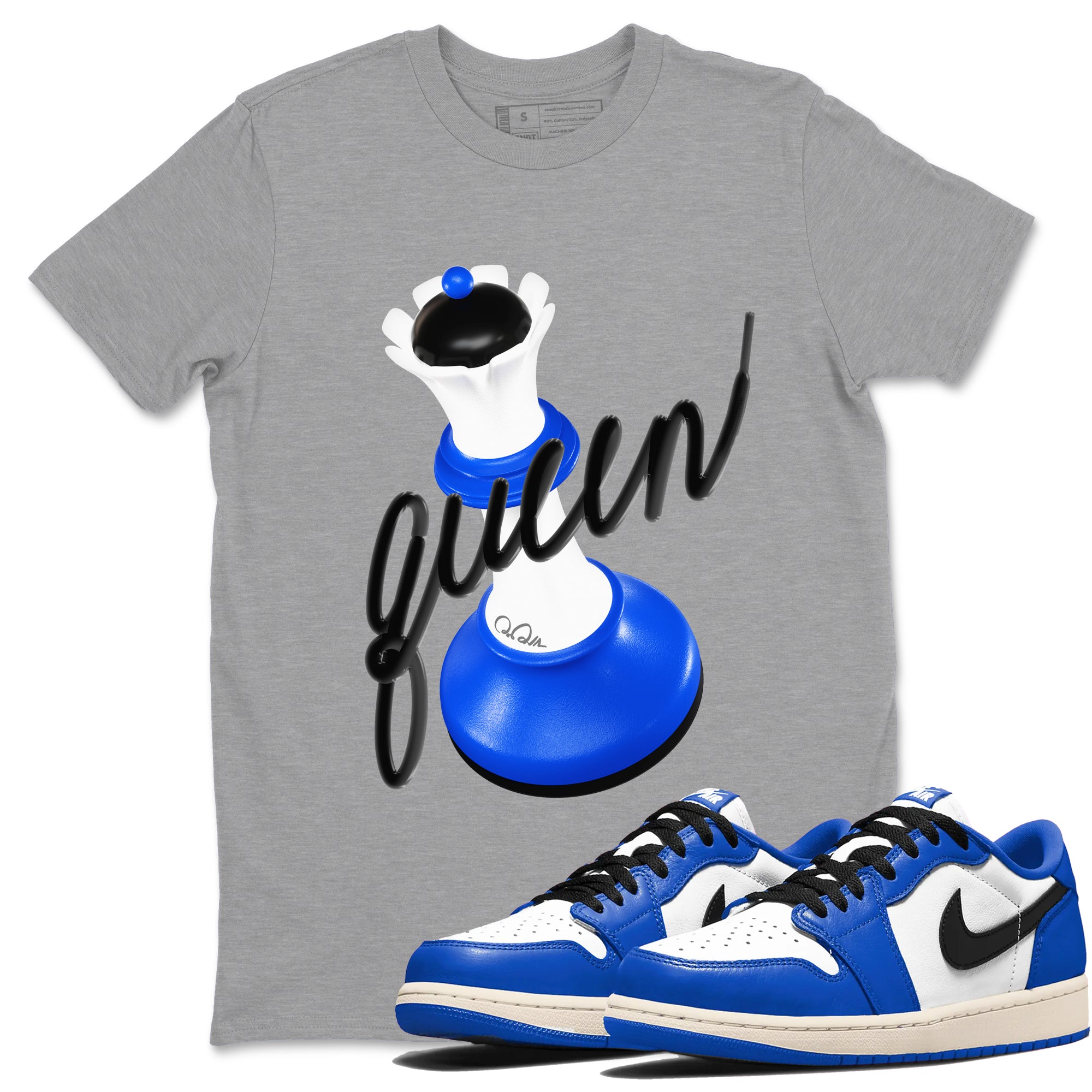 AJ1 Game Royal shirt to match jordans 3D Queen sneaker tees Air Jordan 1 Game Royal Drip Gear Zone unisex cotton Heather Grey 1 crew neck shirt