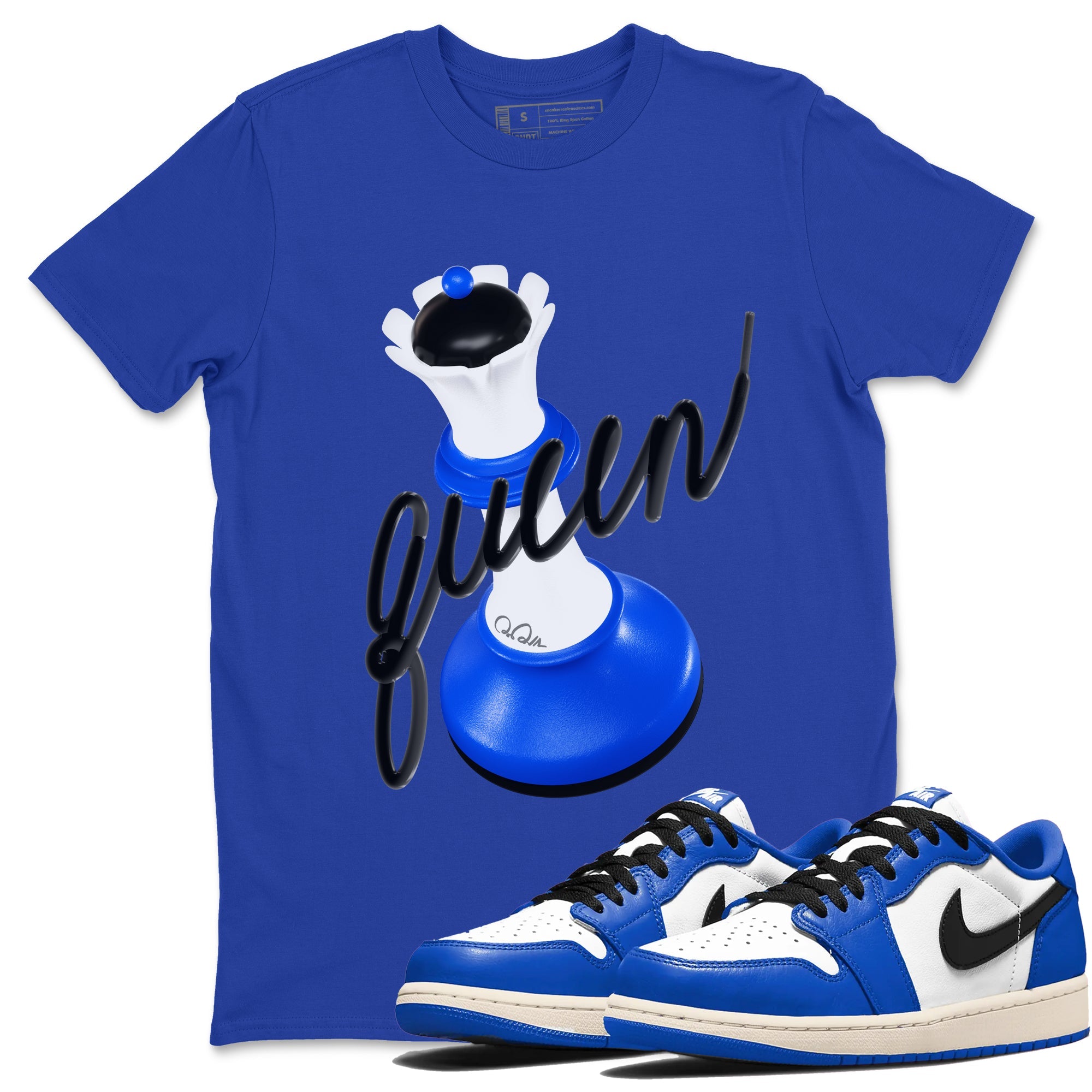 AJ1 Game Royal shirt to match jordans 3D Queen sneaker tees Air Jordan 1 Game Royal Drip Gear Zone unisex cotton Royal Blue 1 crew neck shirt