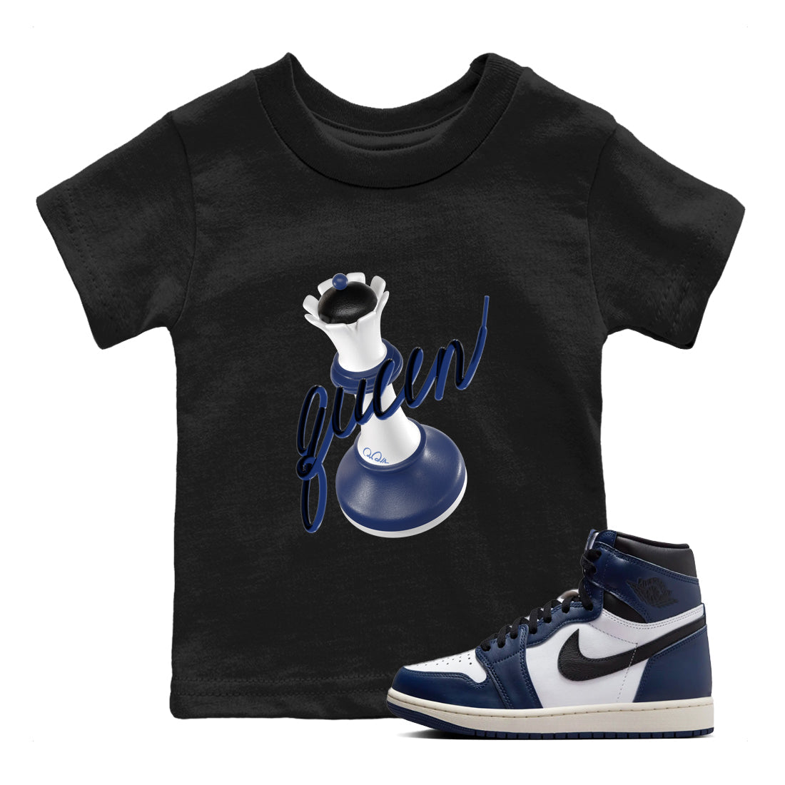 1s Midnight Navy shirts to match jordans 3D Queen sneaker match tees Air Jordan 1 Midnight Navy match shoes to clothes Drip Gear Zone Youth Baby Black 1 tee