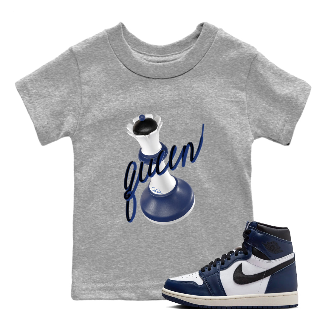 1s Midnight Navy shirts to match jordans 3D Queen sneaker match tees Air Jordan 1 Midnight Navy match shoes to clothes Drip Gear Zone Youth Baby Heather Grey 1 tee