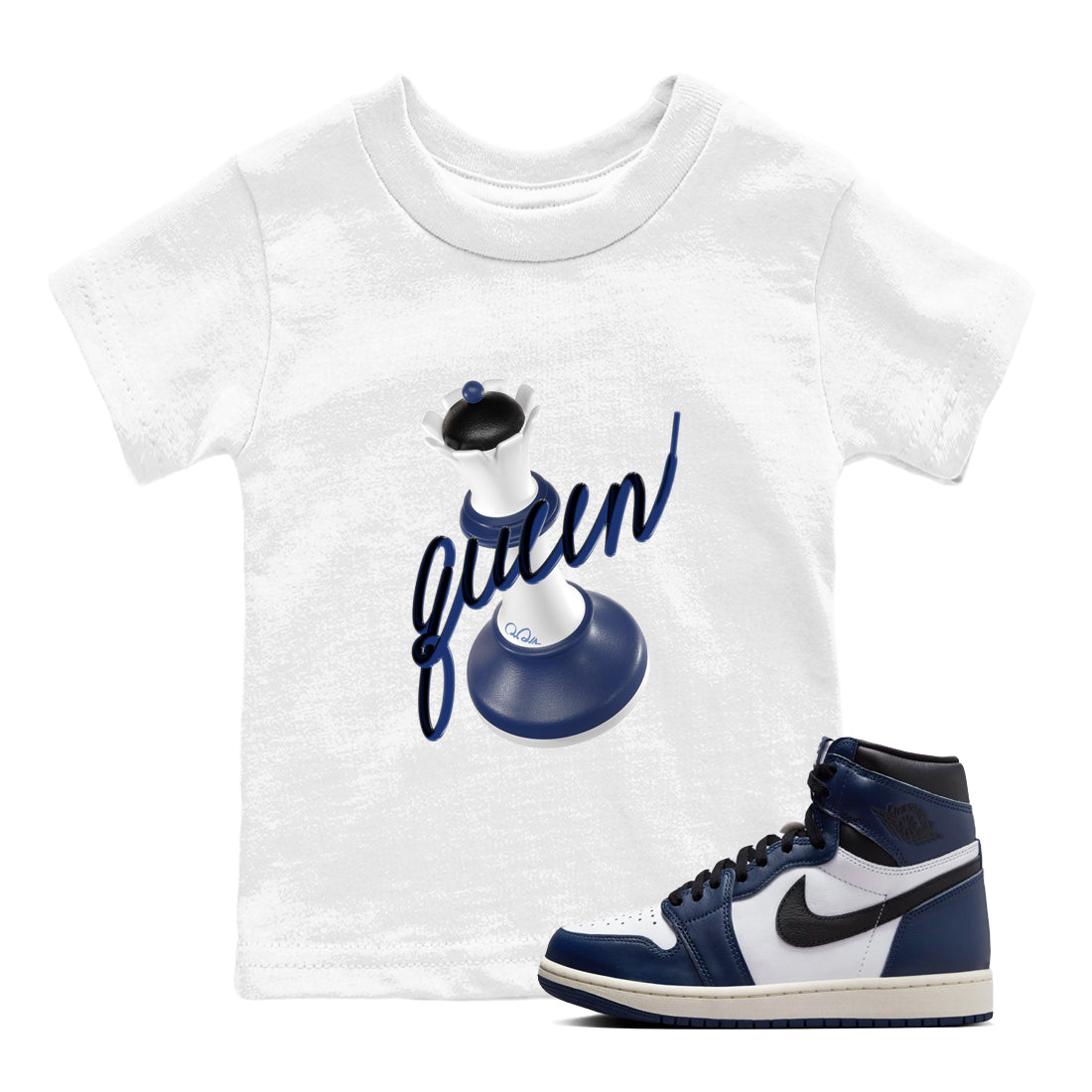 1s Midnight Navy shirts to match jordans 3D Queen sneaker match tees Air Jordan 1 Midnight Navy match shoes to clothes Drip Gear Zone Youth Baby White 1 tee