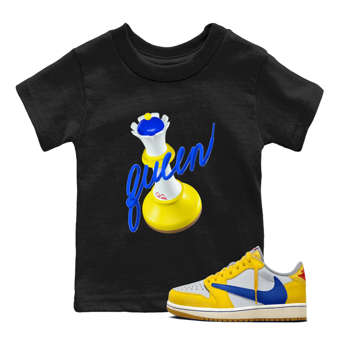 1s Travis Scott Canary shirt to match jordans 3D Queen sneaker tees Air Jordan 1 Travis Scott Canary Drip Gear Zone baby toddler Black 1 cotton Shirt