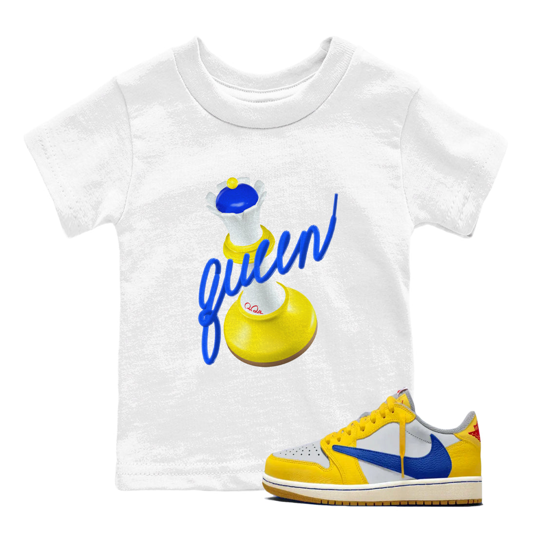 1s Travis Scott Canary shirt to match jordans 3D Queen sneaker tees Air Jordan 1 Travis Scott Canary Drip Gear Zone baby toddler White 1 cotton Shirt