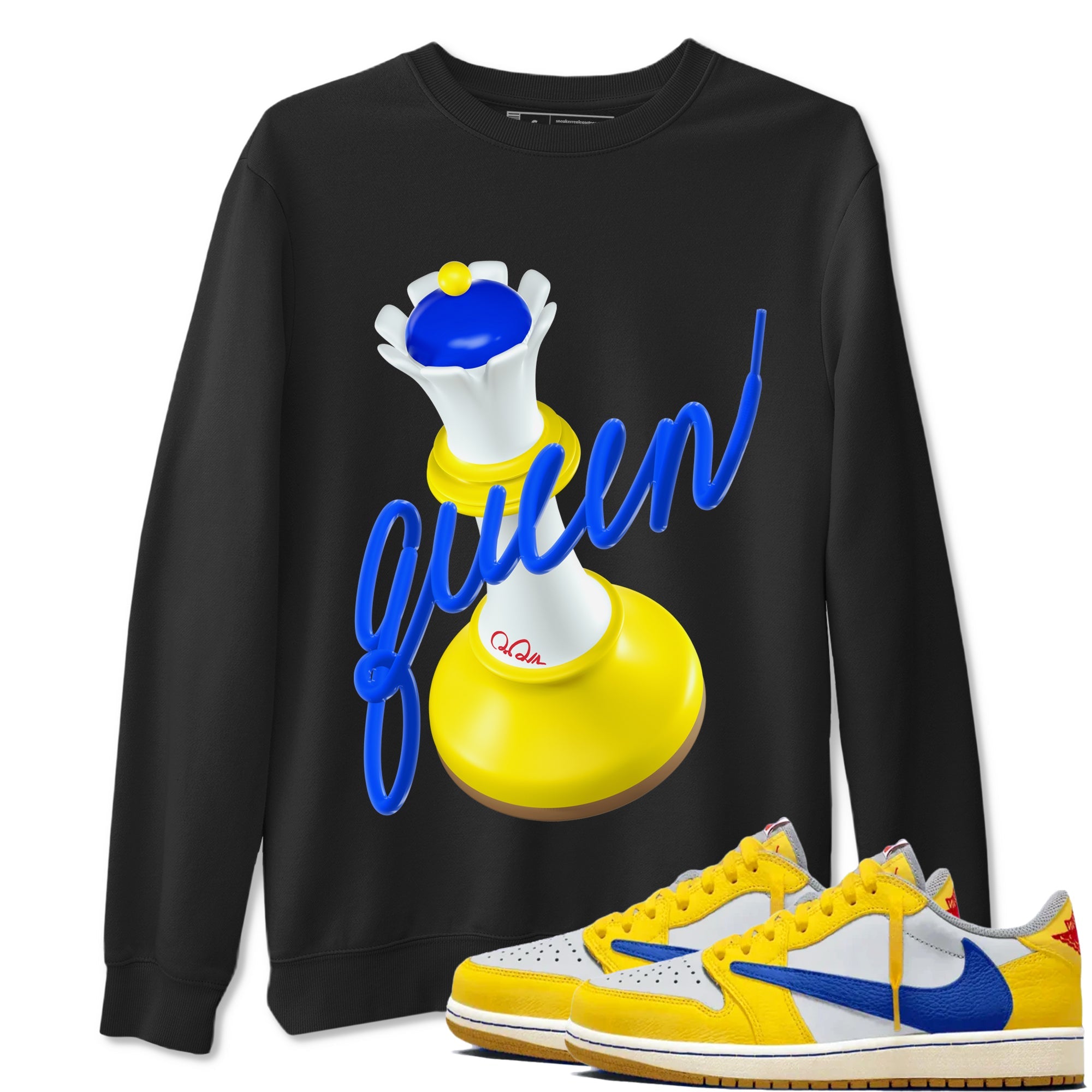 1s Travis Scott Canary shirt to match jordans 3D Queen sneaker tees Air Jordan 1 Travis Scott Canary Drip Gear Zone unisex cotton Black 1 crew neck shirt