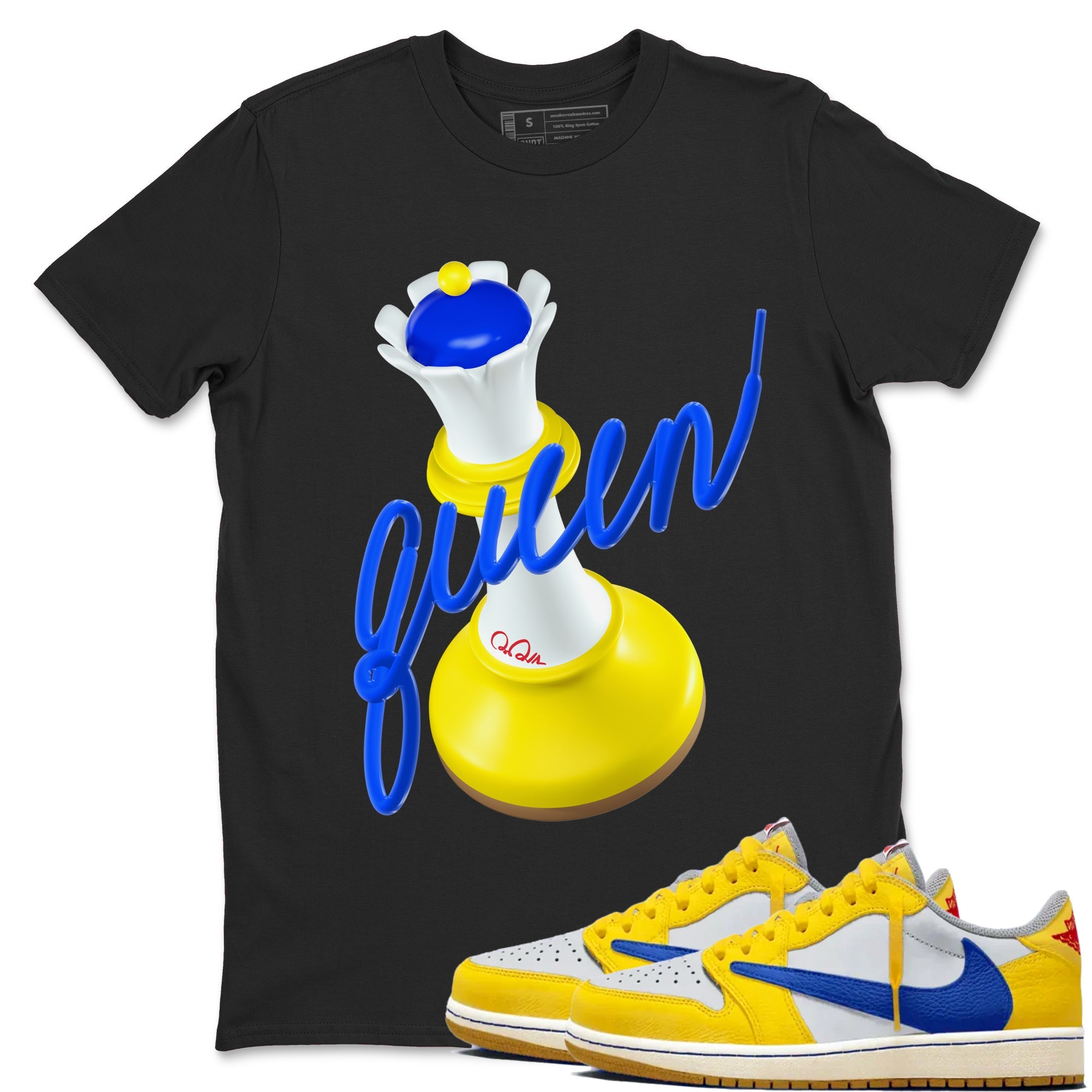 1s Travis Scott Canary shirt to match jordans 3D Queen sneaker tees Air Jordan 1 Travis Scott Canary Drip Gear Zone unisex cotton Black 1 crew neck shirt