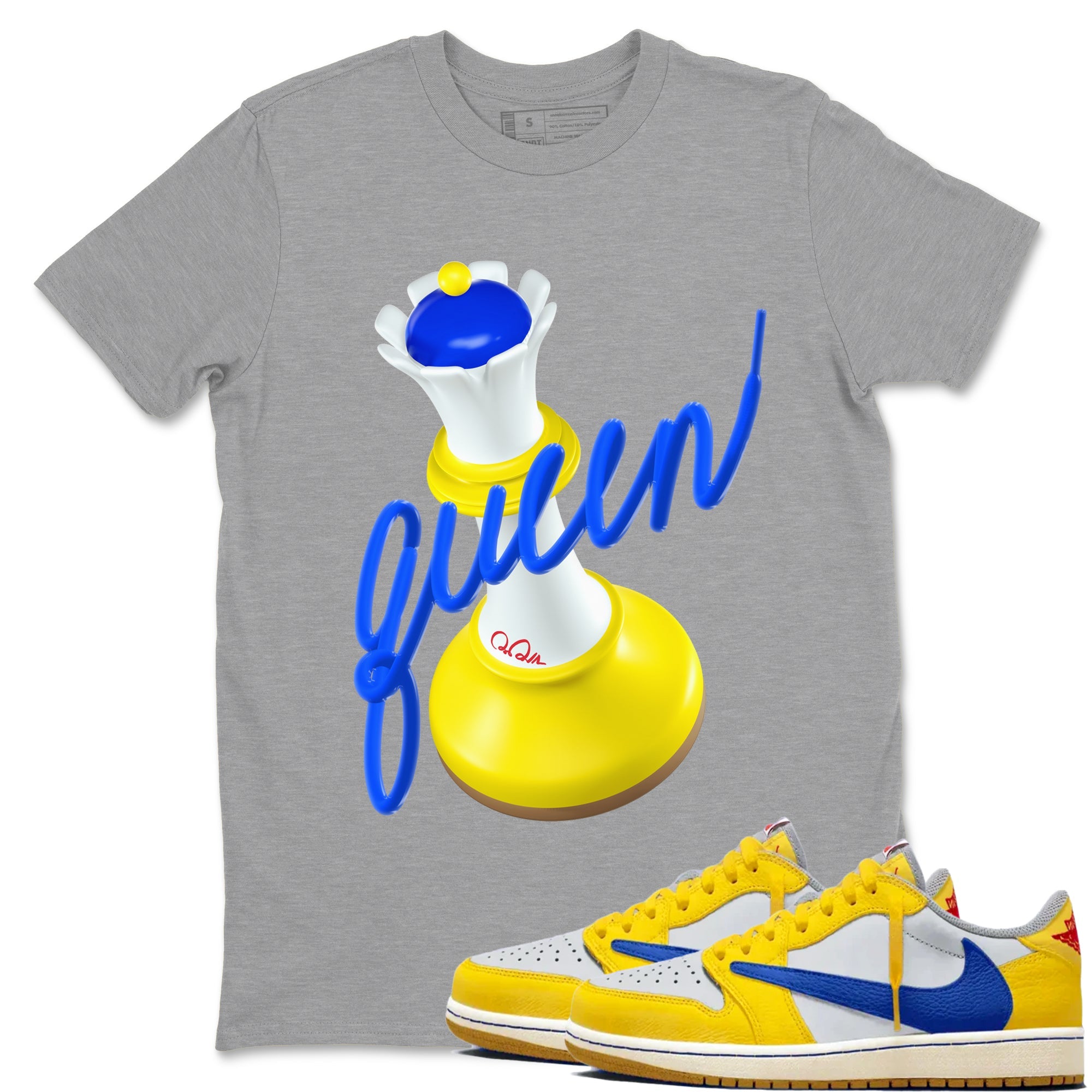 1s Travis Scott Canary shirt to match jordans 3D Queen sneaker tees Air Jordan 1 Travis Scott Canary Drip Gear Zone unisex cotton Heather Grey 1 crew neck shirt