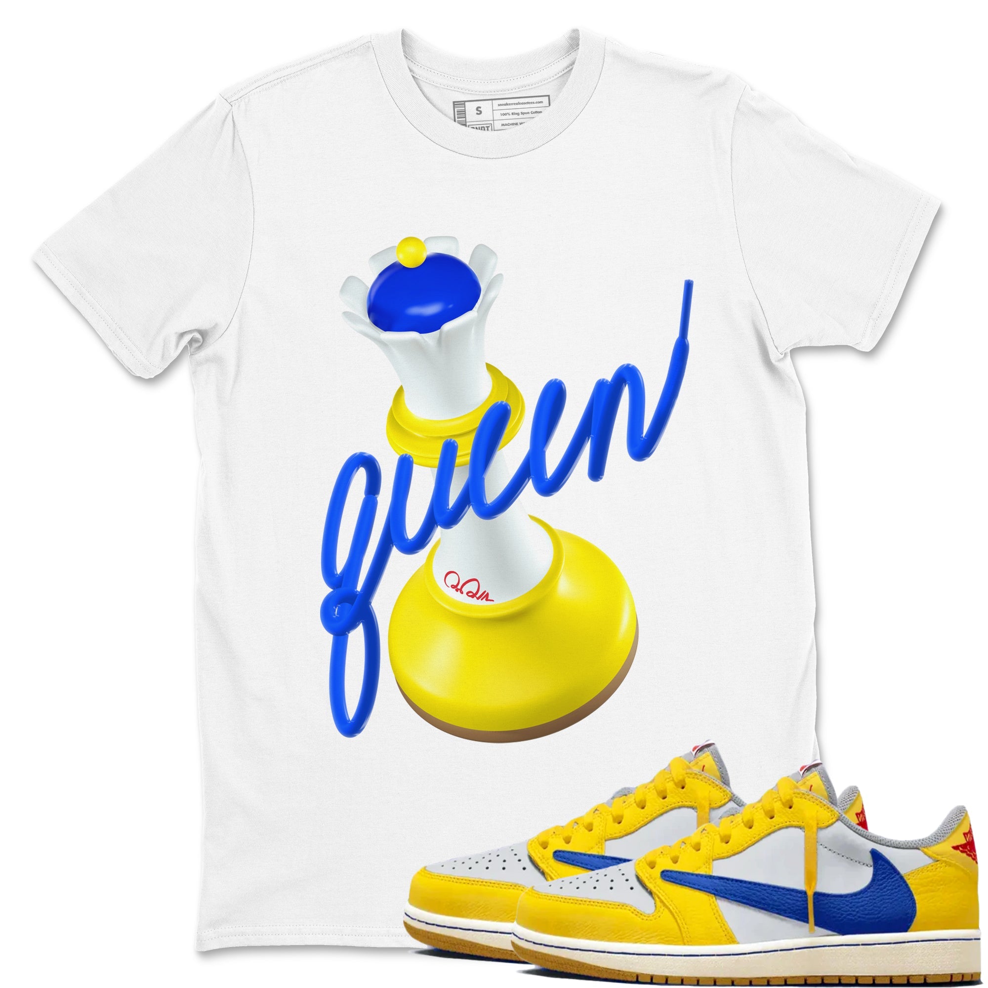 1s Travis Scott Canary shirt to match jordans 3D Queen sneaker tees Air Jordan 1 Travis Scott Canary Drip Gear Zone unisex cotton White 1 crew neck shirt