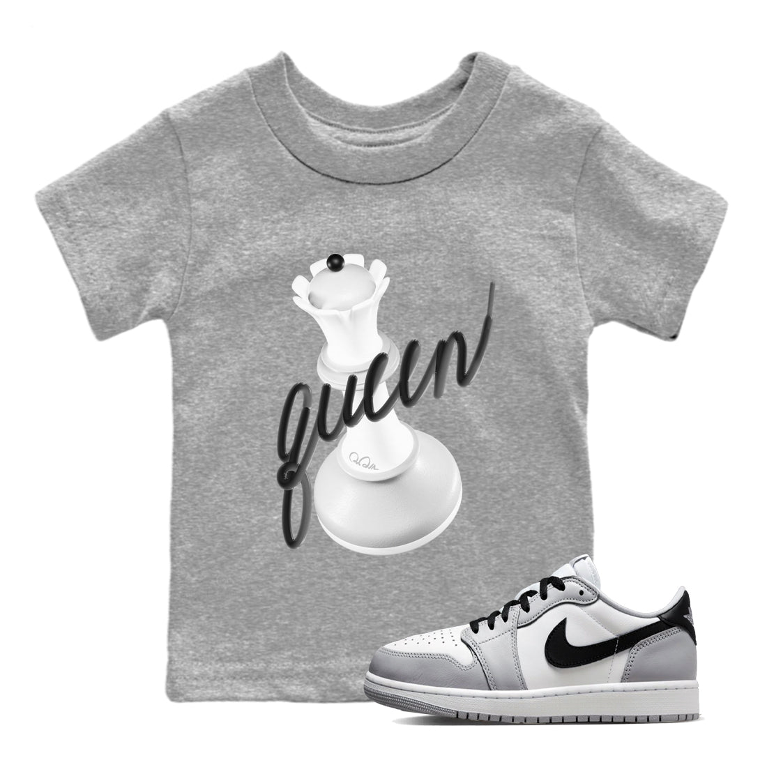 1s Wolf Grey shirts to match jordans 3D Queen sneaker match tees Air Jordan 1 Wolf Grey Drip Gear Zone streetwear brand Baby and Youth Heather Grey 1 cotton tee